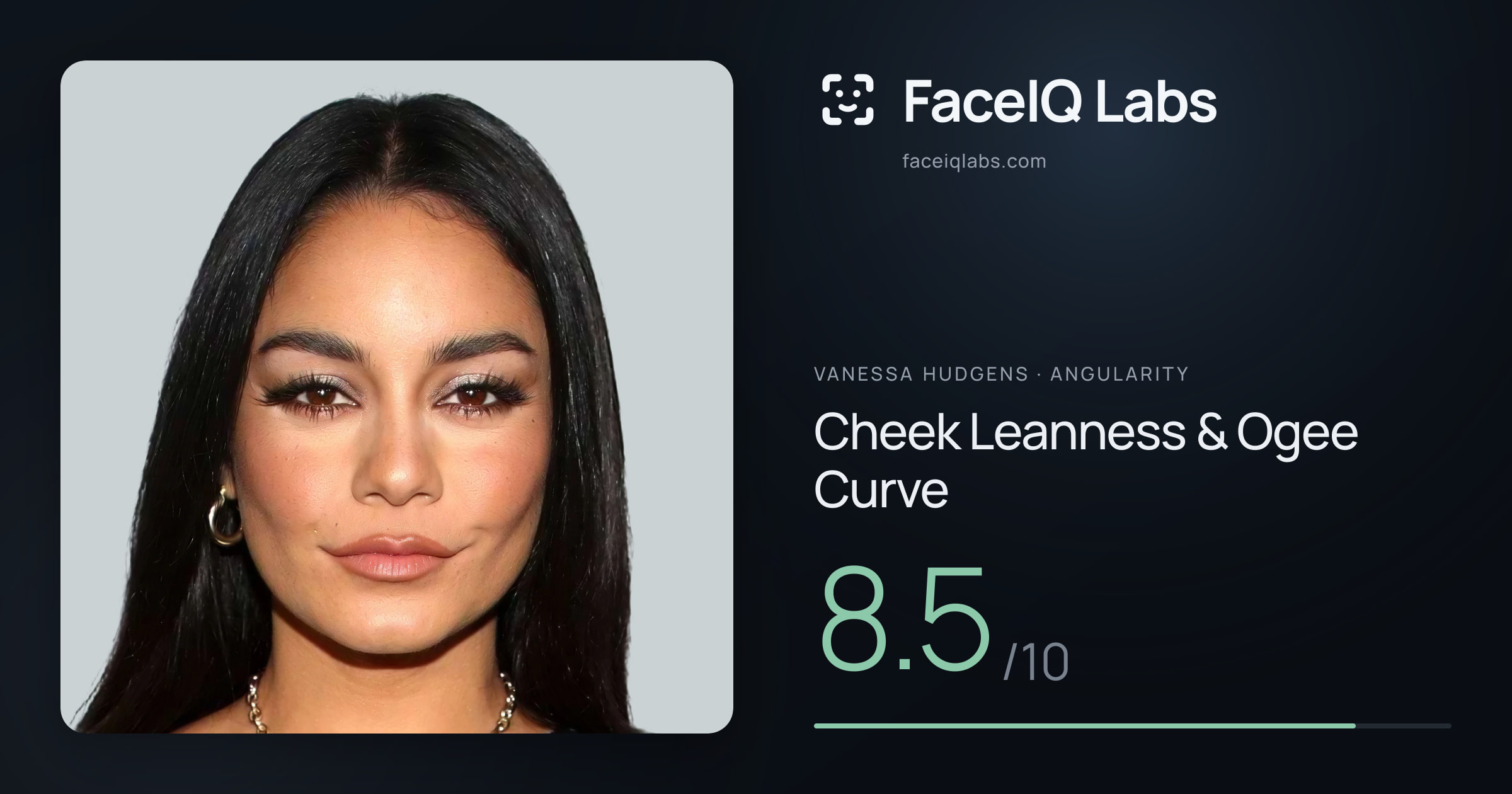 Vanessa Hudgens Cheek Leanness & Ogee Curve: 8.5/10, drawn on the photo
