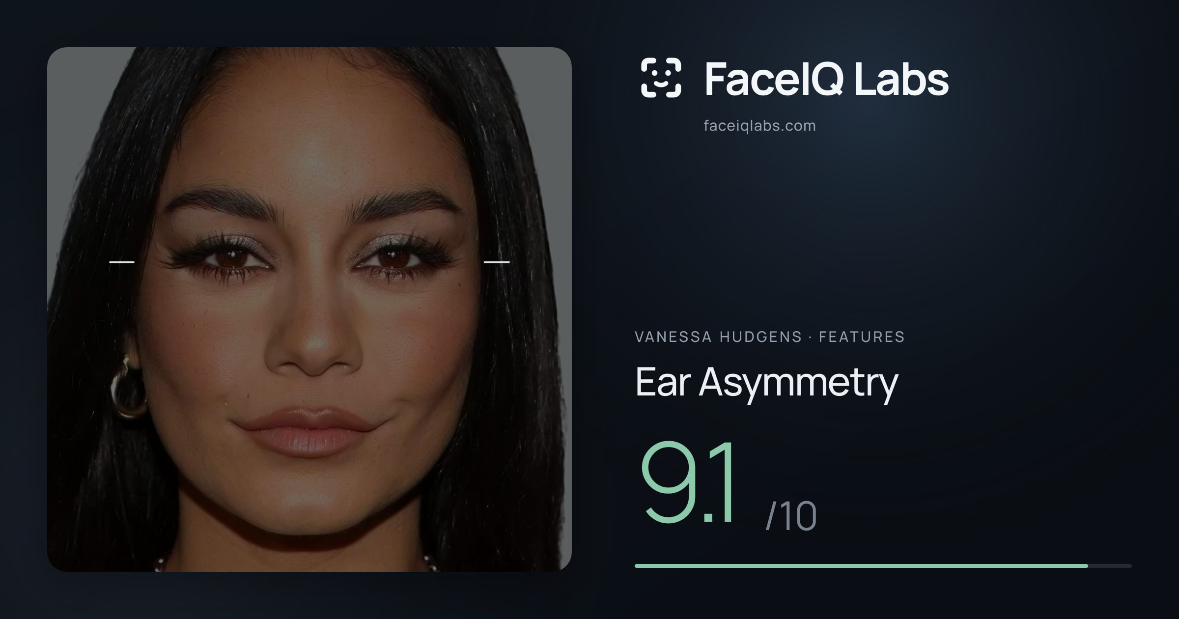 Vanessa Hudgens Ear Asymmetry: 9.1/10, drawn on the photo