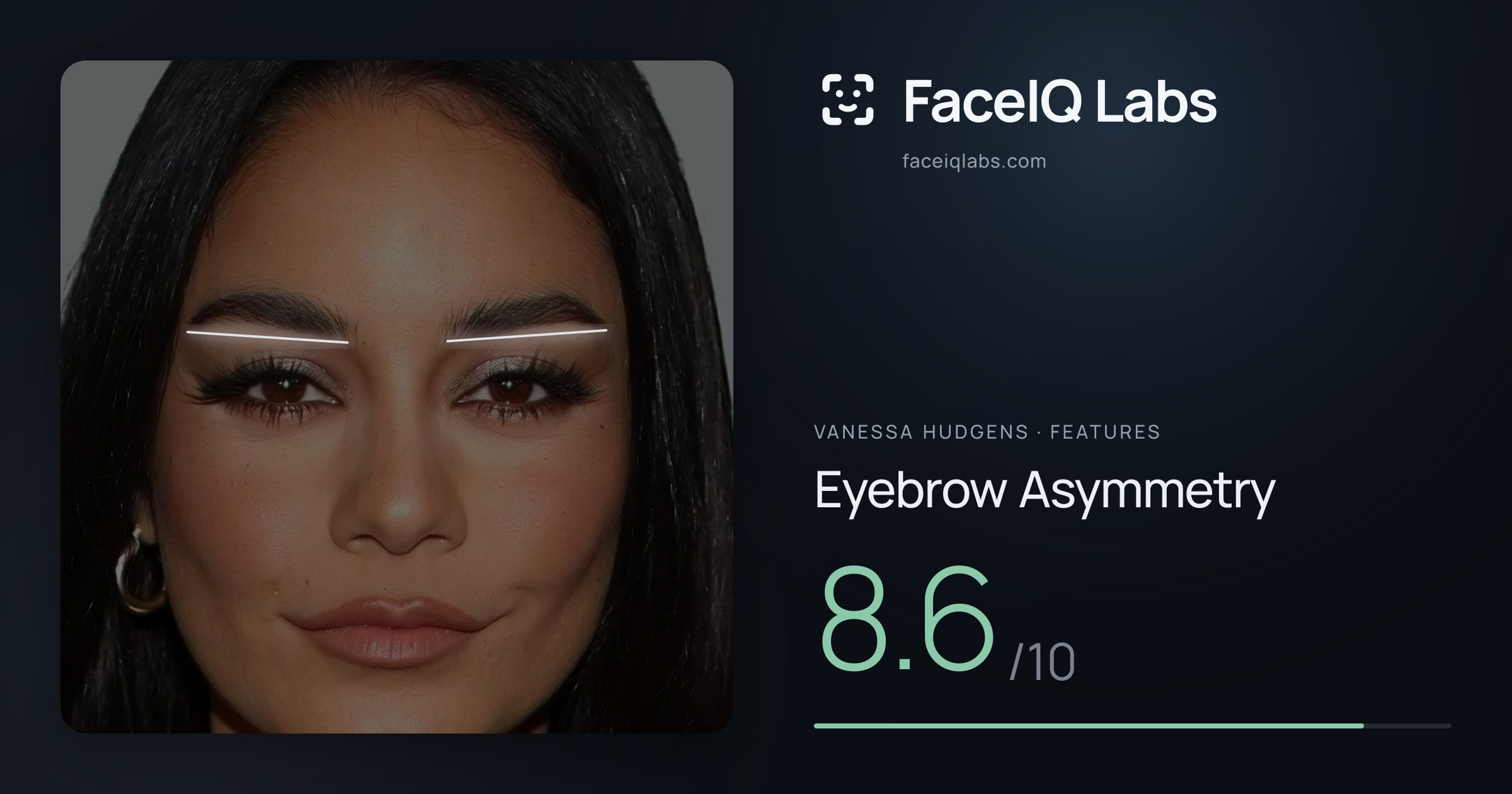Vanessa Hudgens Eyebrow Asymmetry: 8.6/10, drawn on the photo