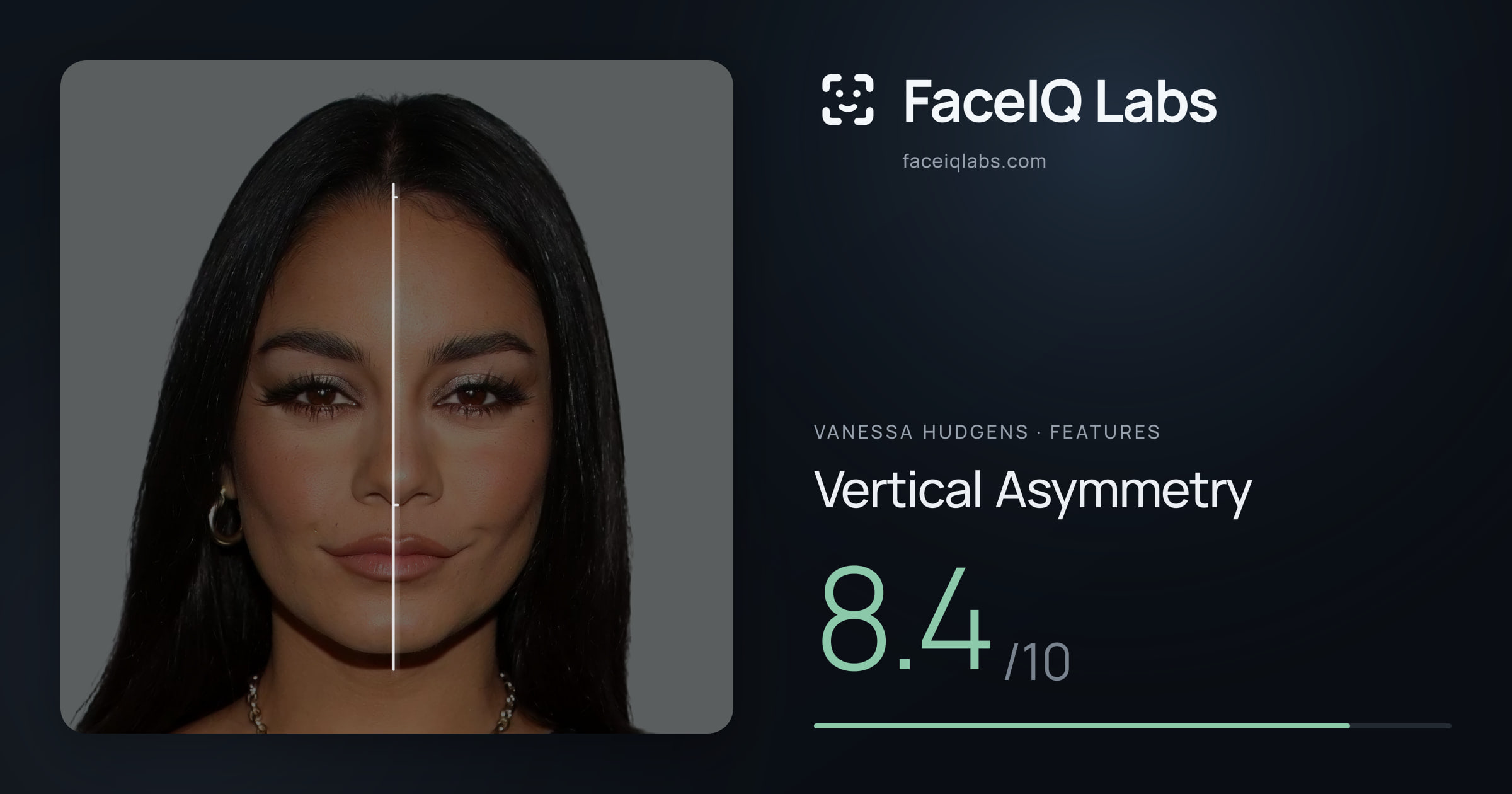 Vanessa Hudgens Vertical Asymmetry: 8.4/10, drawn on the photo