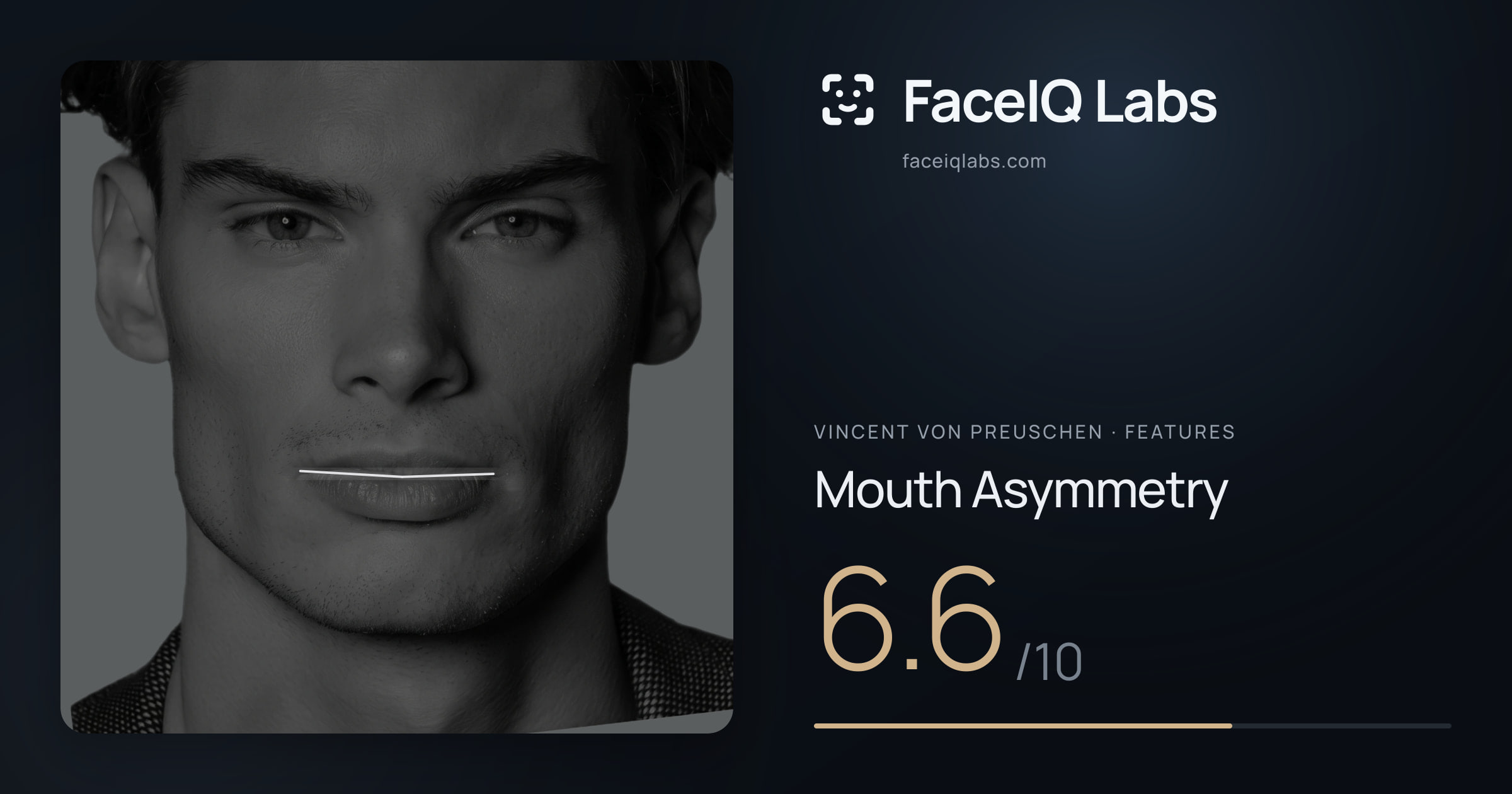 Vincent von Preuschen Mouth Asymmetry: 6.6/10, drawn on the photo