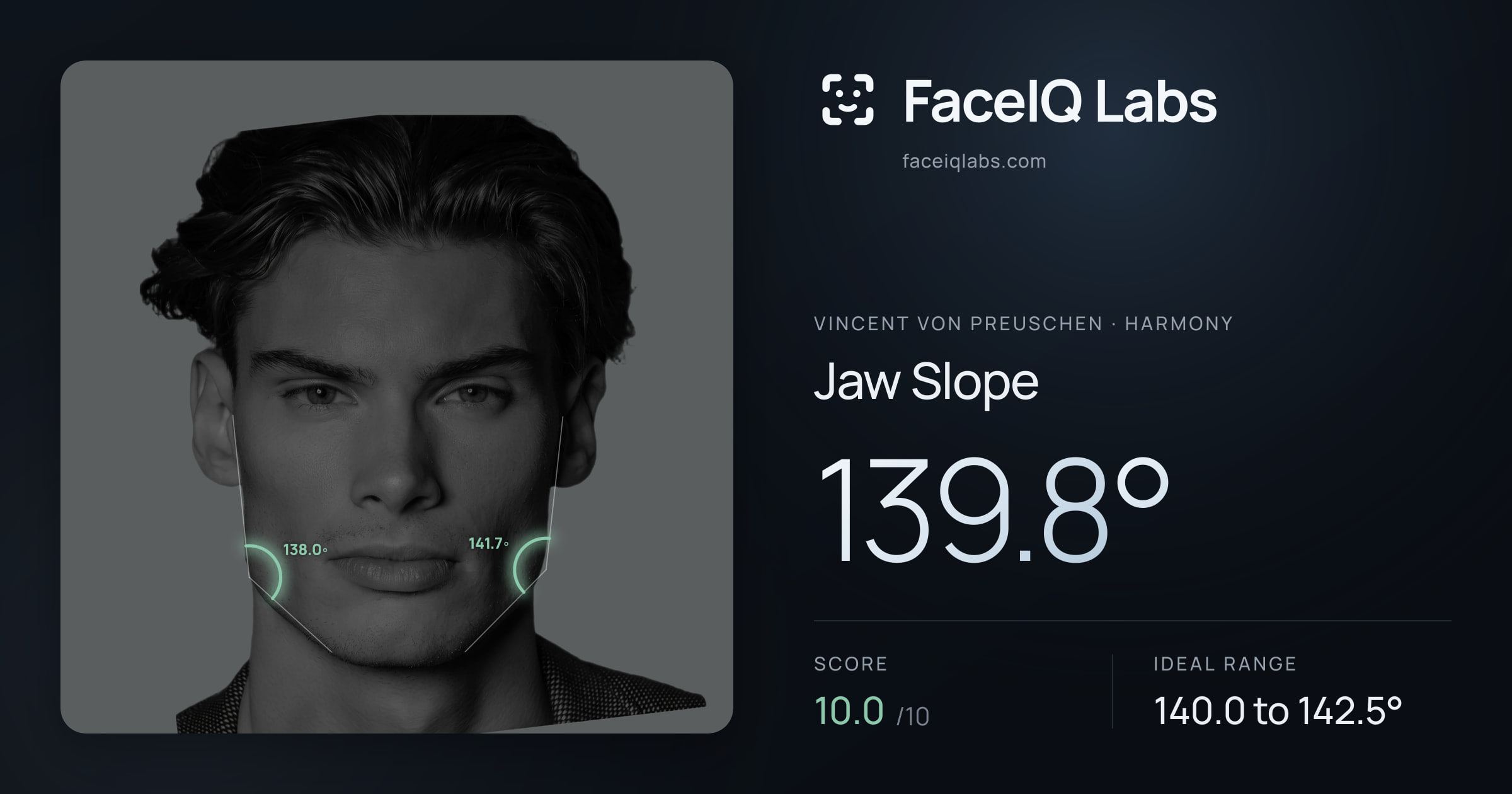 Vincent von Preuschen Jaw Slope: 139.8°, drawn on the photo