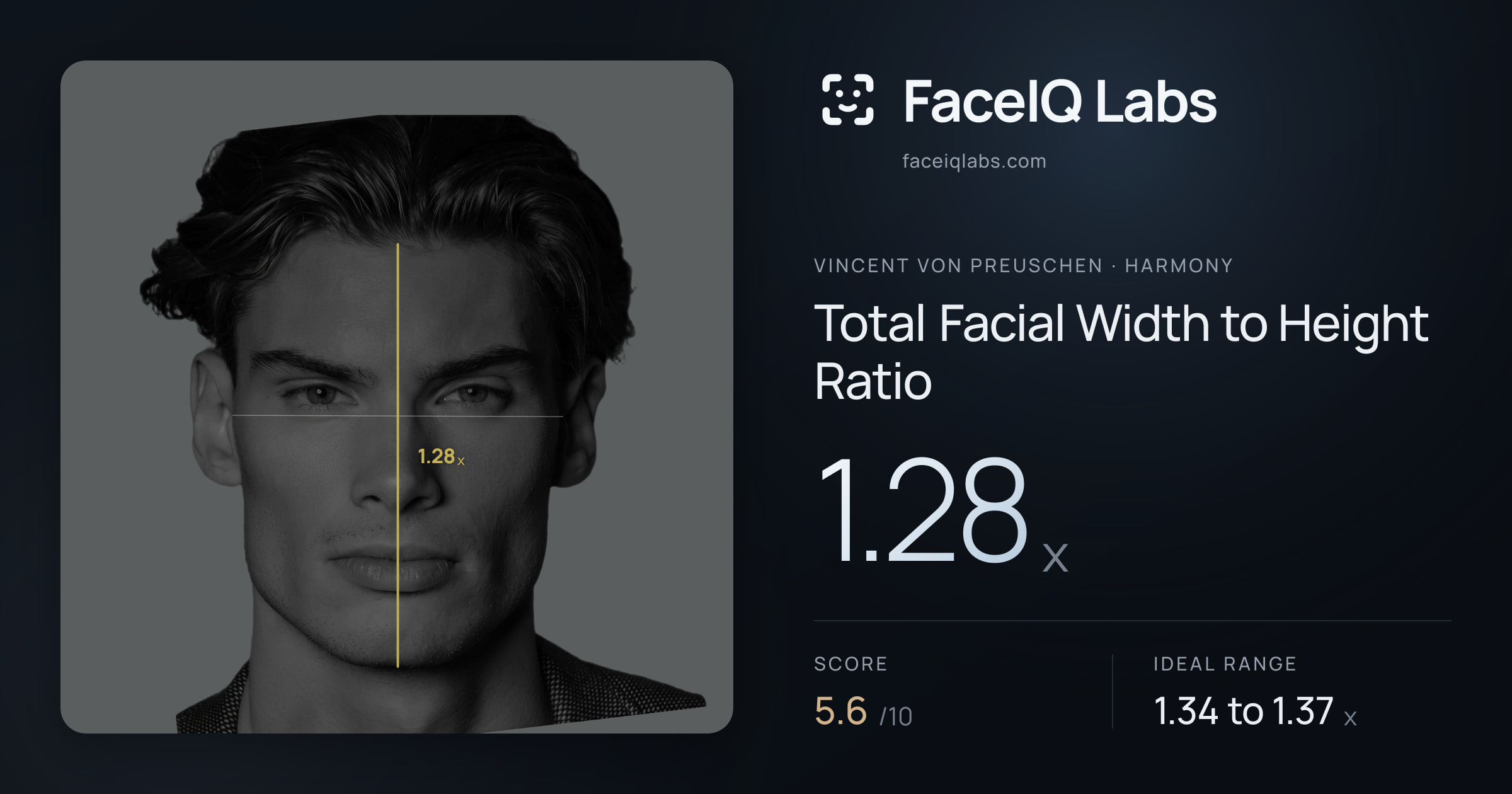 Vincent von Preuschen Total Facial Width to Height Ratio: 1.28x, drawn on the photo