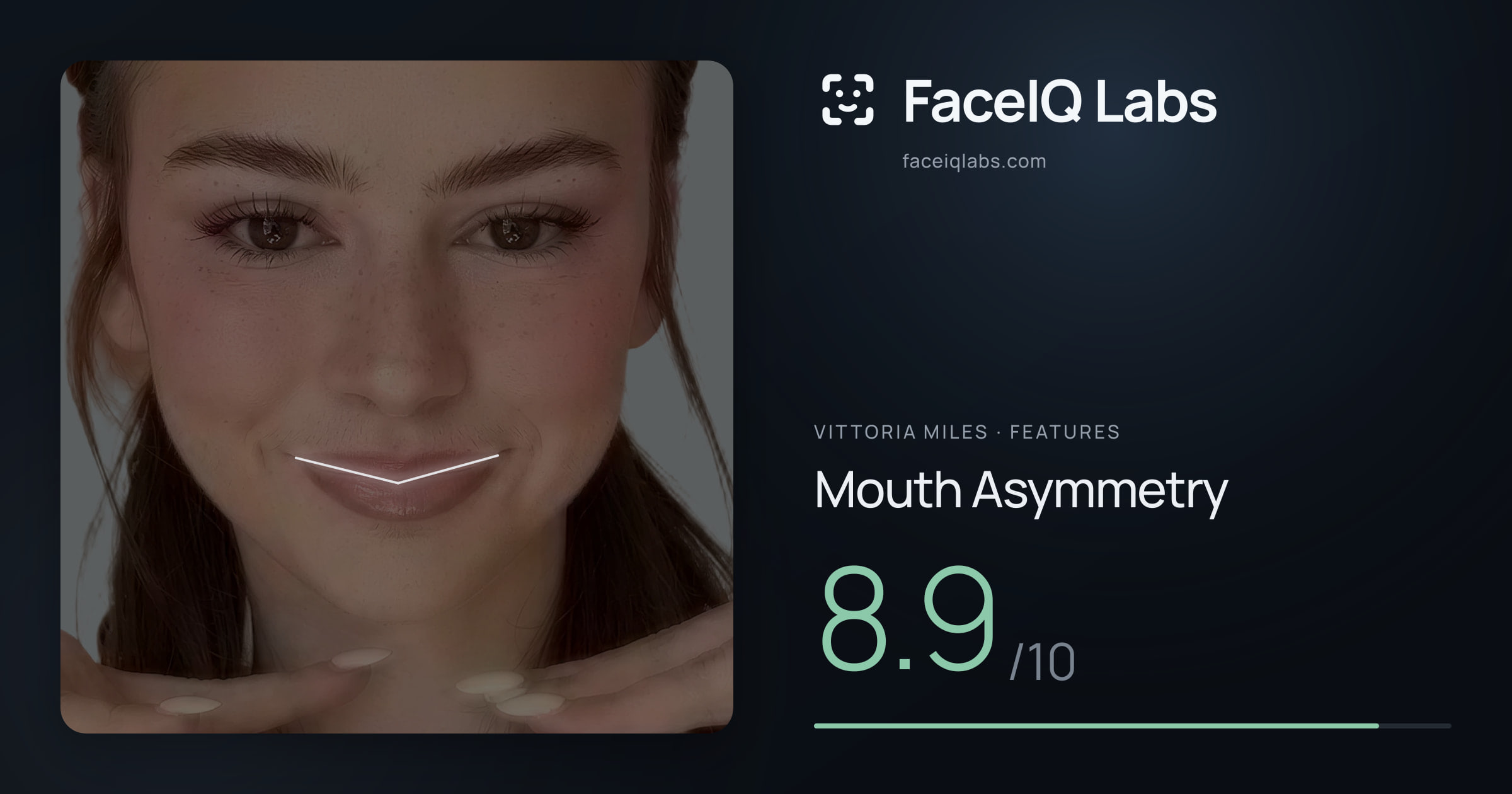 Vittoria Miles Mouth Asymmetry: 8.9/10, drawn on the photo