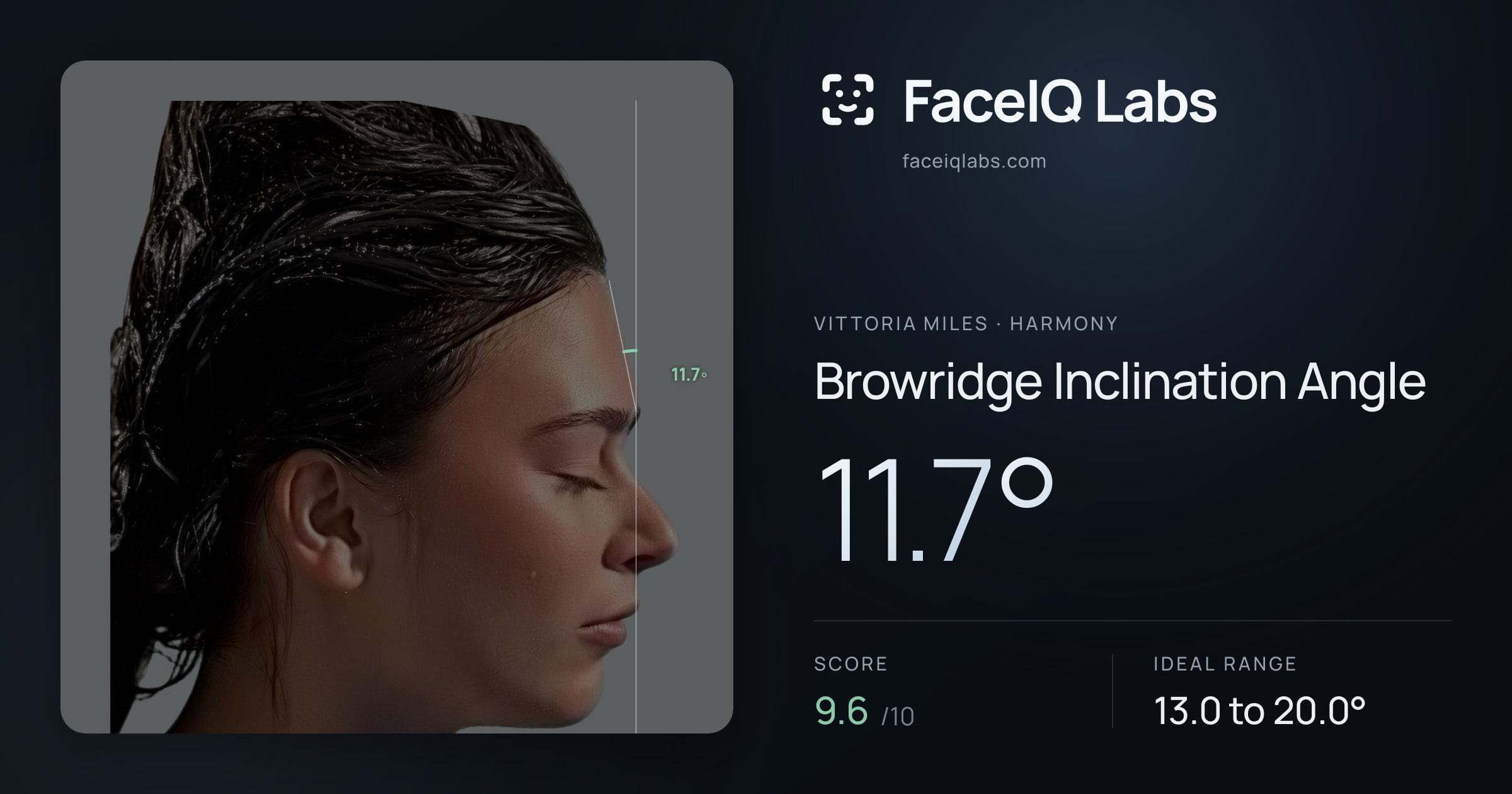 Vittoria Miles Browridge Inclination Angle: 11.7°, drawn on the photo