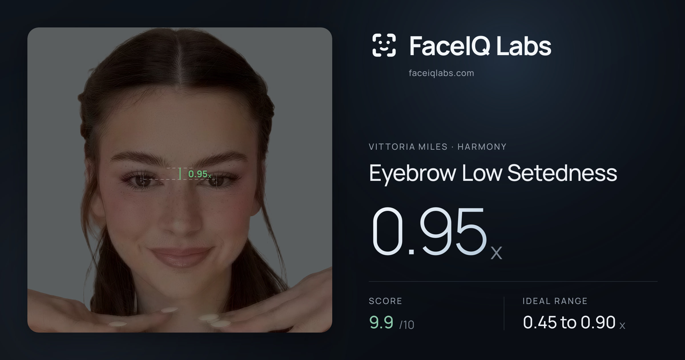 Vittoria Miles Eyebrow Low Setedness: 0.95x, drawn on the photo