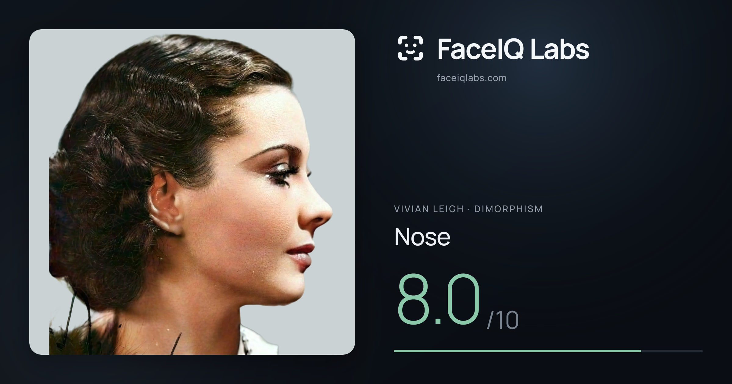 Vivian Leigh Nose: 8.0/10, drawn on the photo