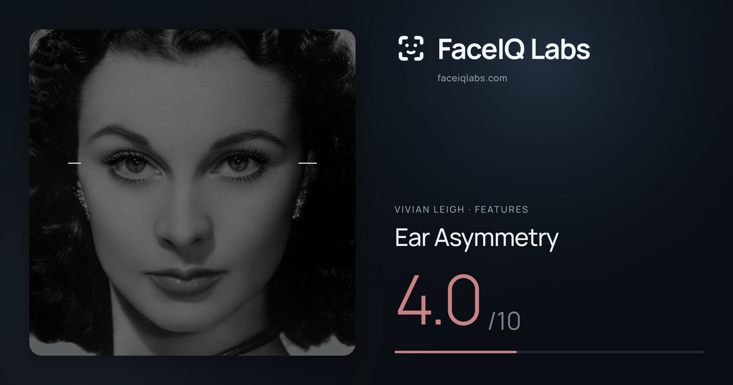 Vivian Leigh Ear Asymmetry: 4.0/10, drawn on the photo