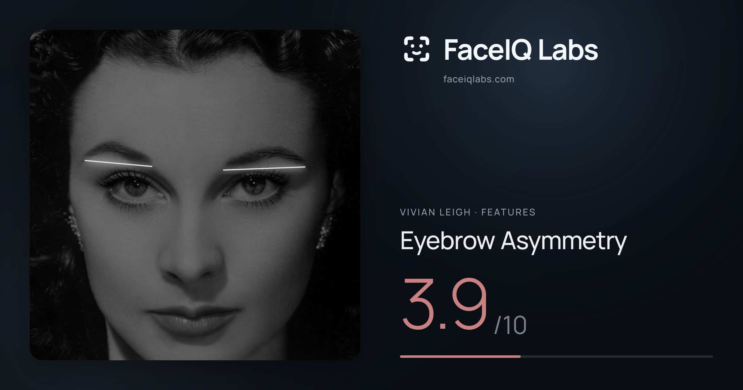 Vivian Leigh Eyebrow Asymmetry: 3.9/10, drawn on the photo