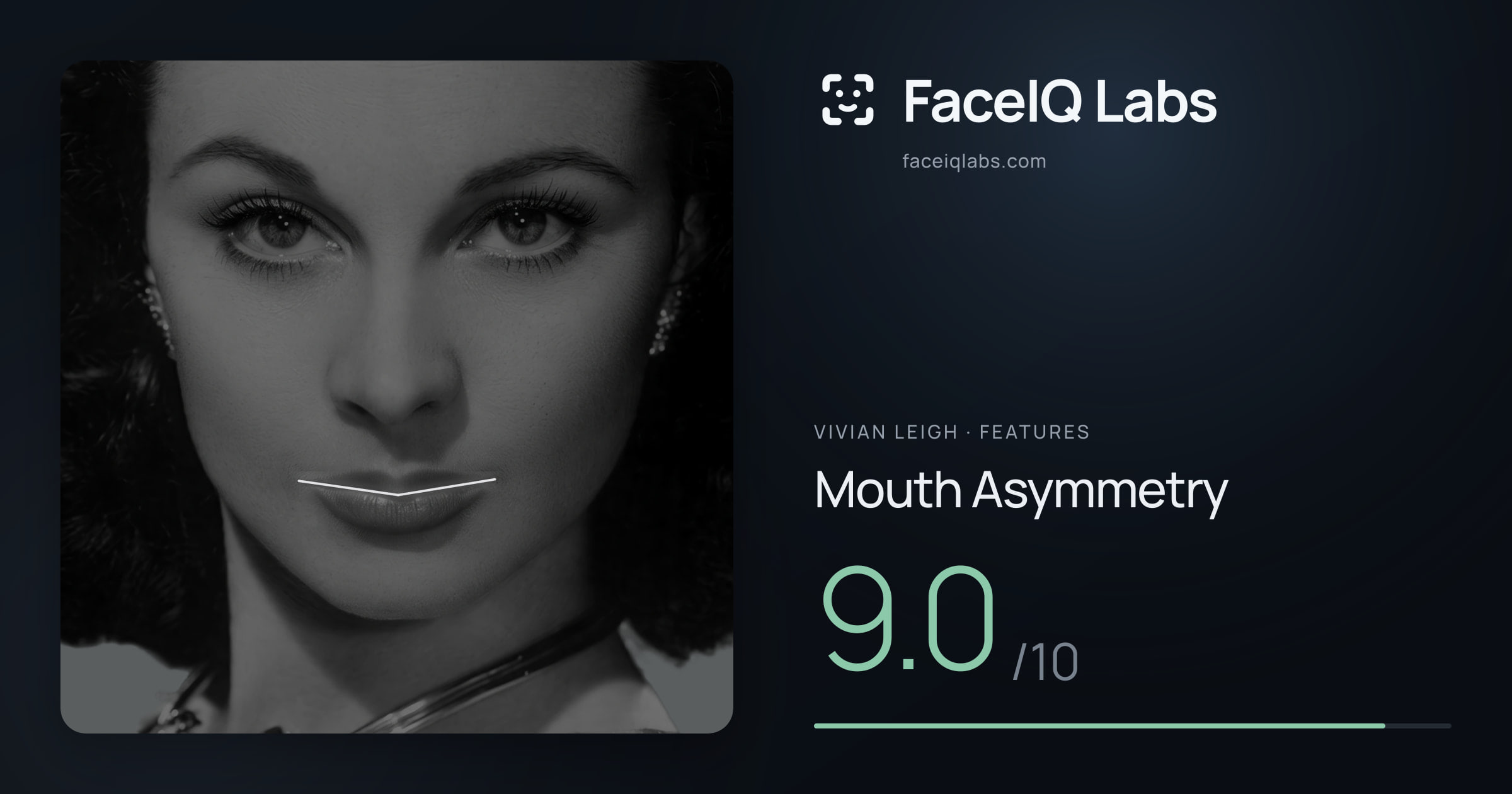 Vivian Leigh Mouth Asymmetry: 9.0/10, drawn on the photo