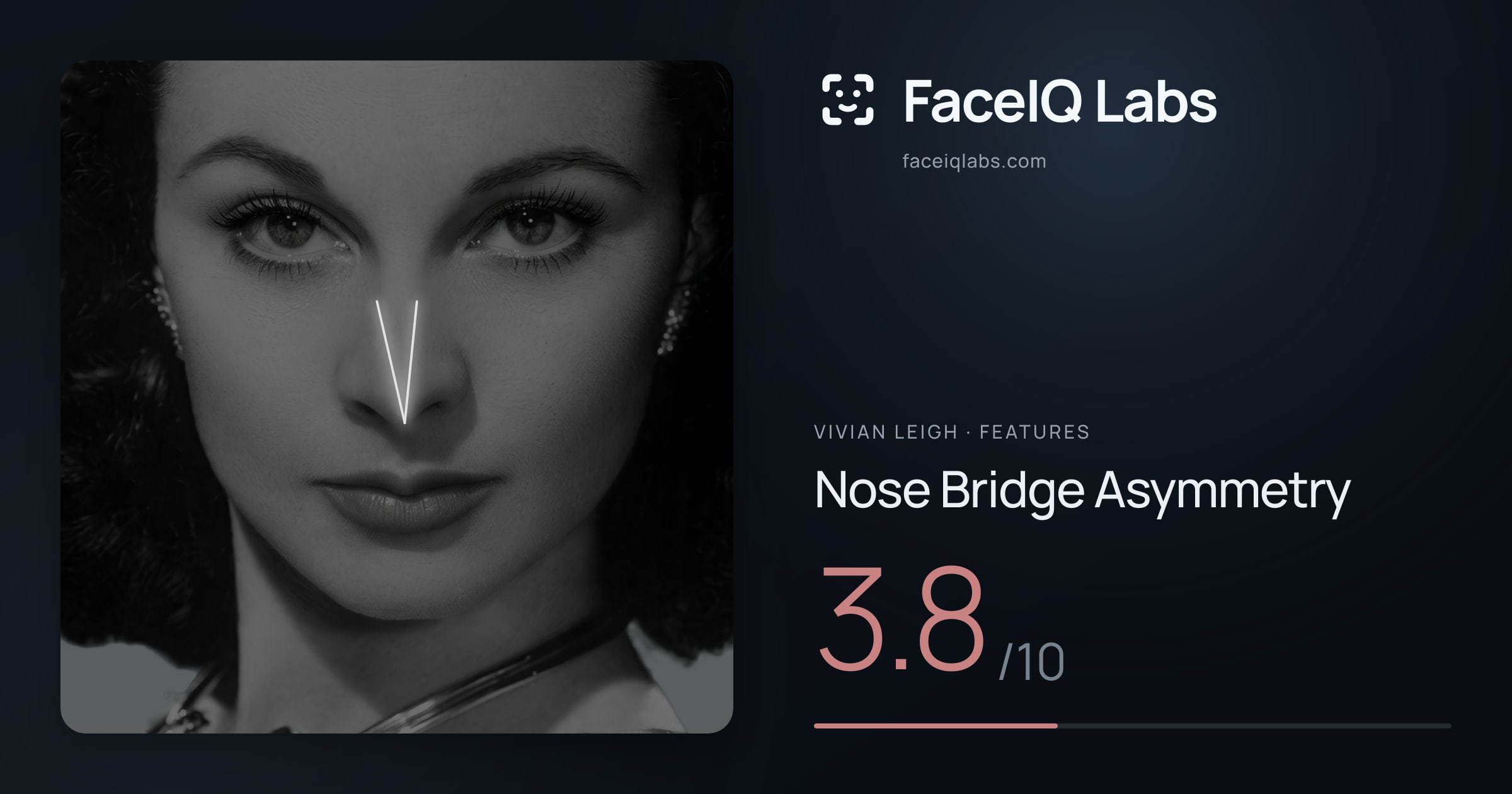 Vivian Leigh Nose Bridge Asymmetry: 3.8/10, drawn on the photo