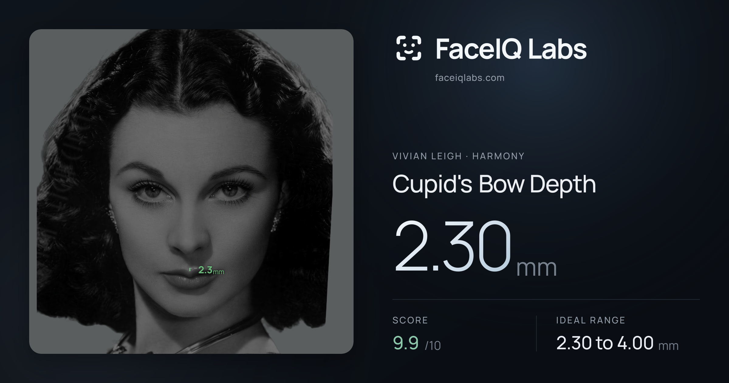 Vivian Leigh Cupid's Bow Depth: 2.30mm, drawn on the photo