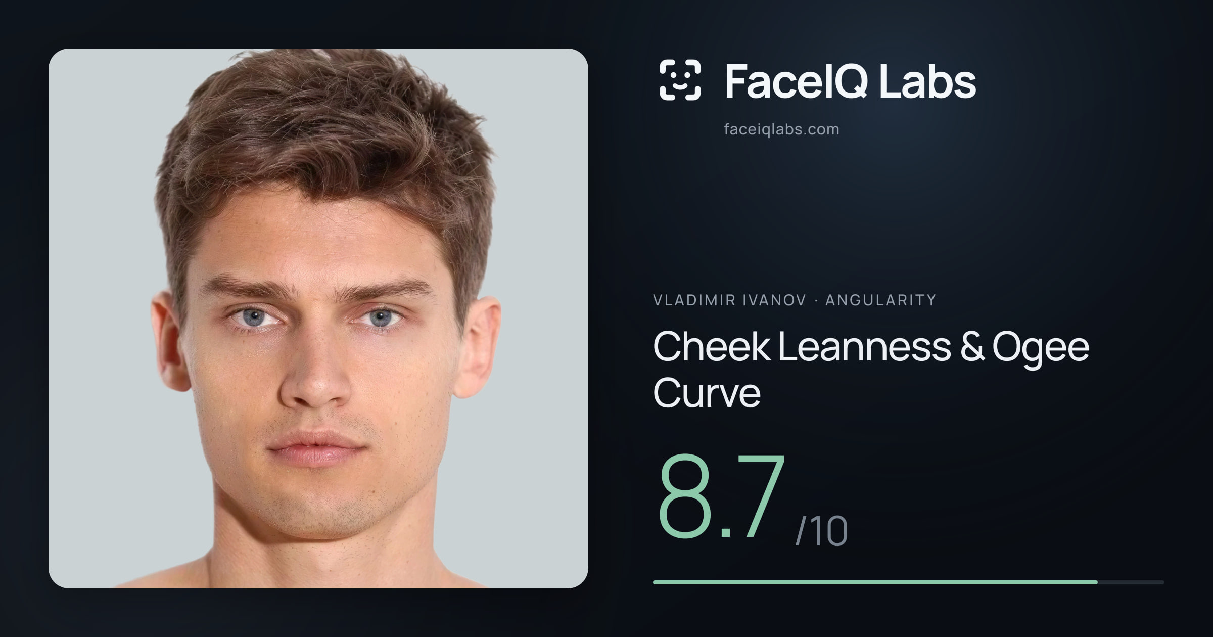 Vladimir Ivanov Cheek Leanness & Ogee Curve: 8.7/10, drawn on the photo