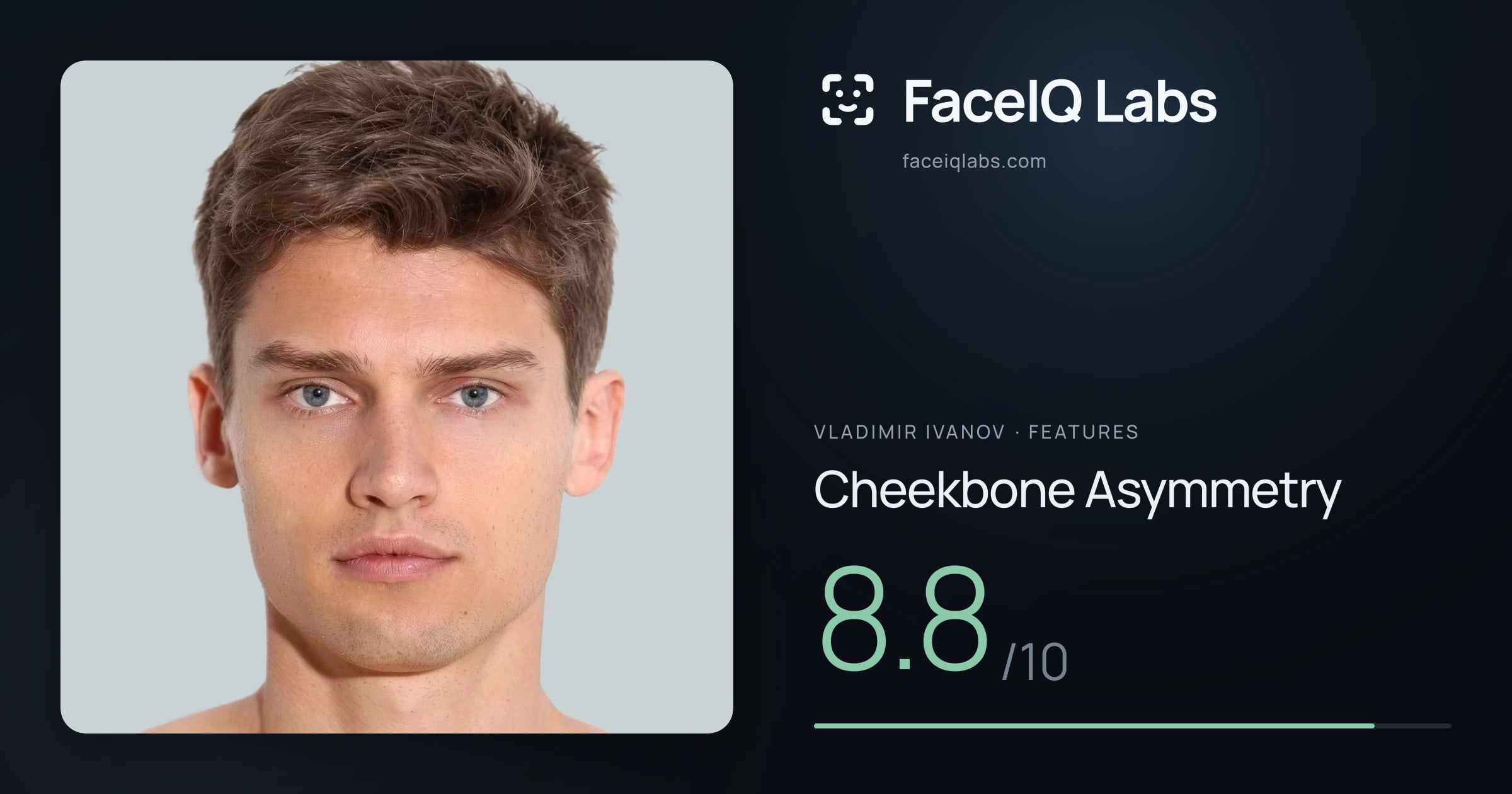 Vladimir Ivanov Cheekbone Asymmetry: 8.8/10, drawn on the photo