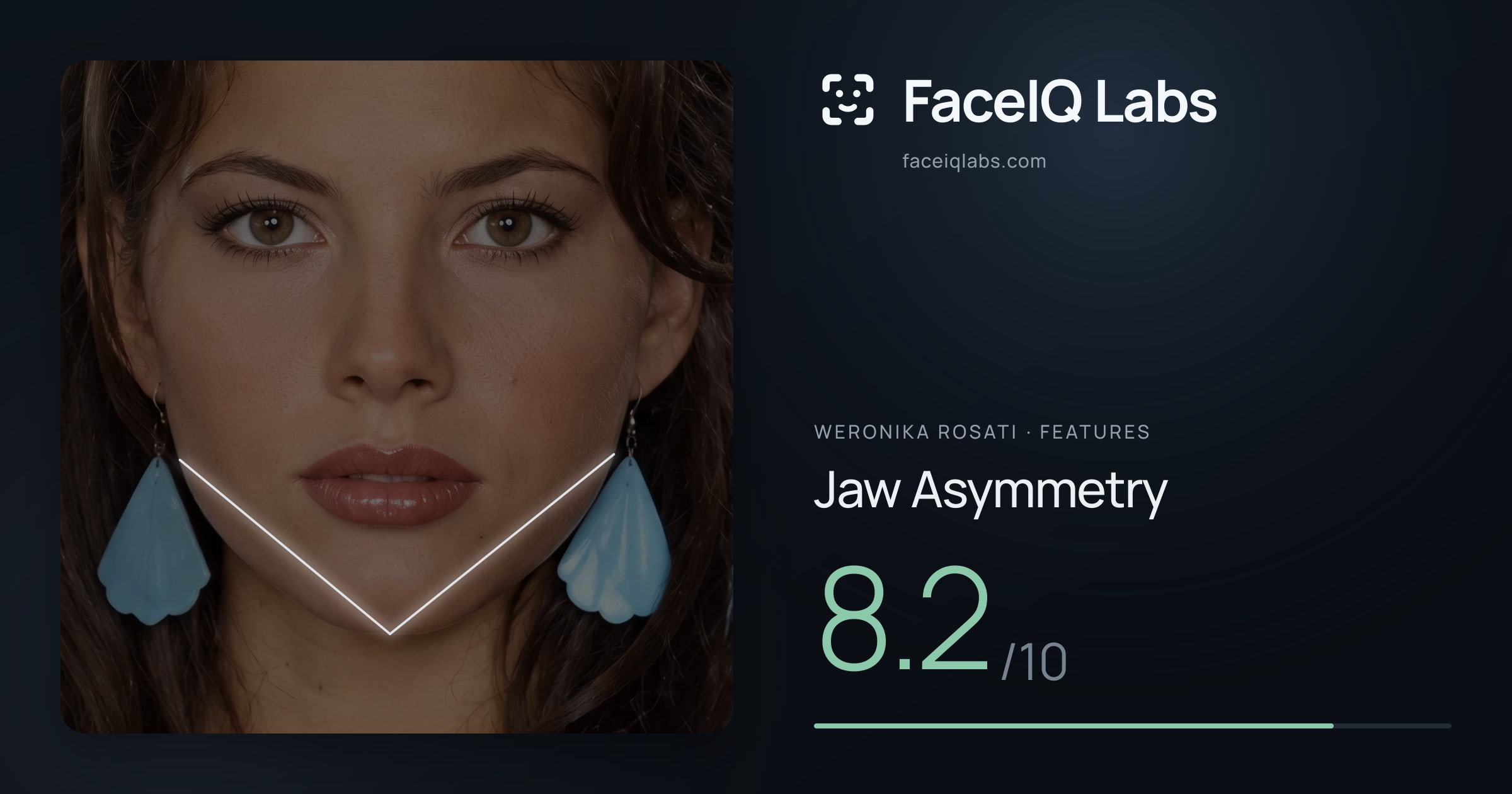 Weronika Rosati Jaw Asymmetry: 8.2/10, drawn on the photo
