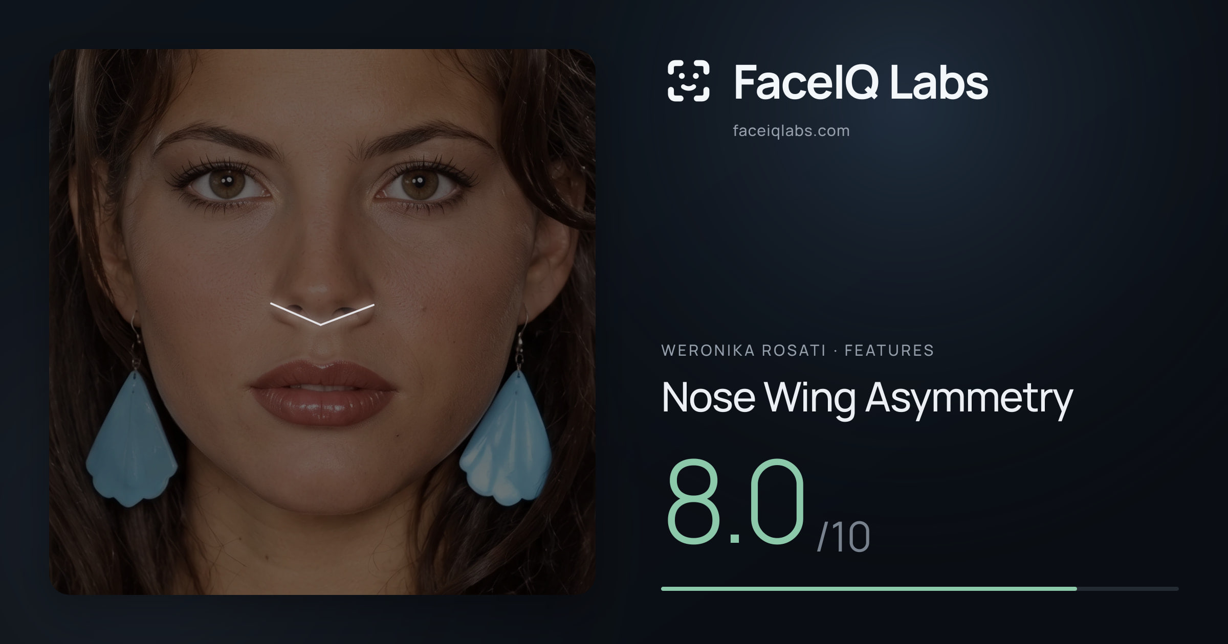 Weronika Rosati Nose Wing Asymmetry: 8.0/10, drawn on the photo
