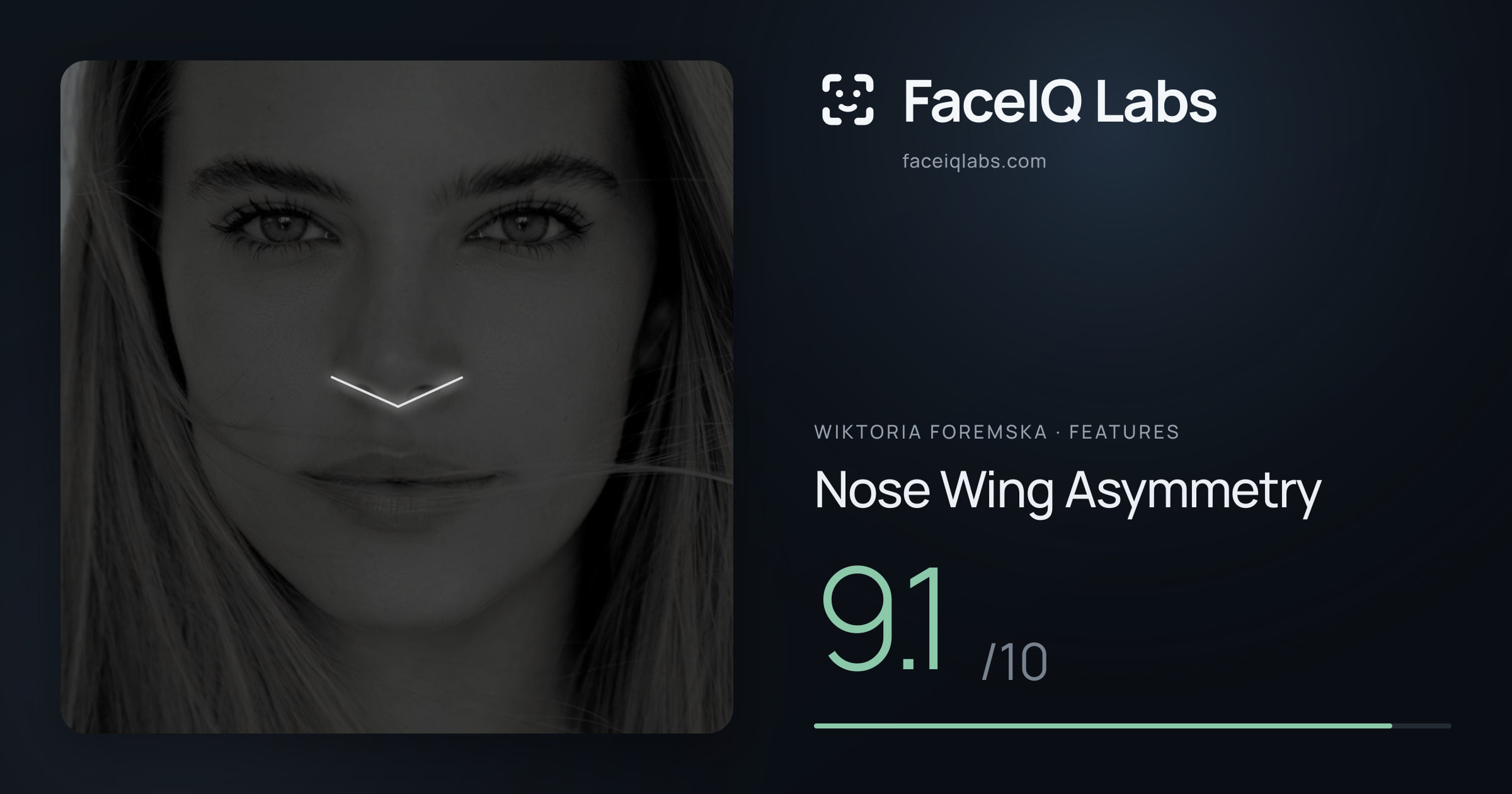 Wiktoria Foremska Nose Wing Asymmetry: 9.1/10, drawn on the photo