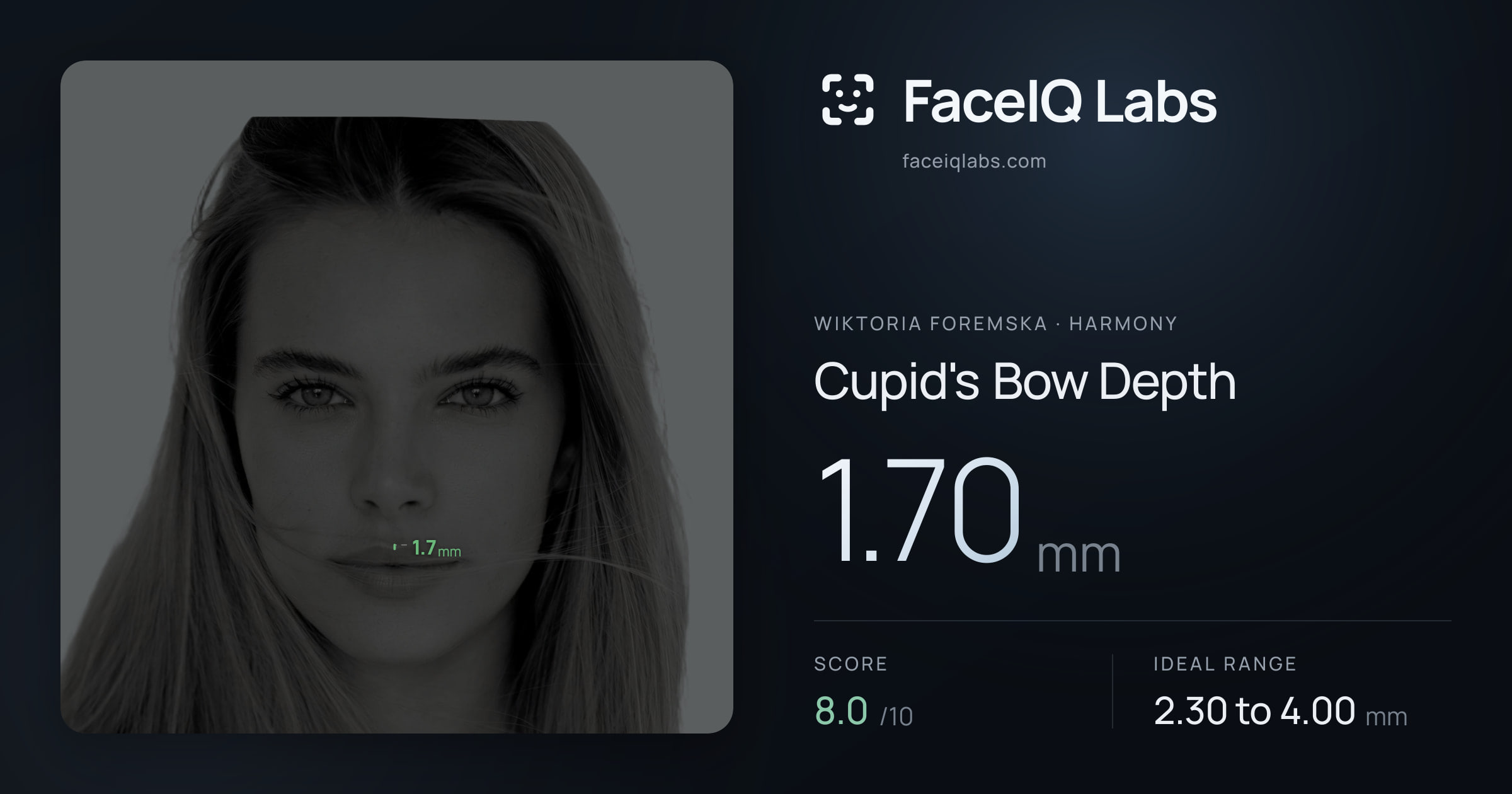 Wiktoria Foremska Cupid's Bow Depth: 1.70mm, drawn on the photo