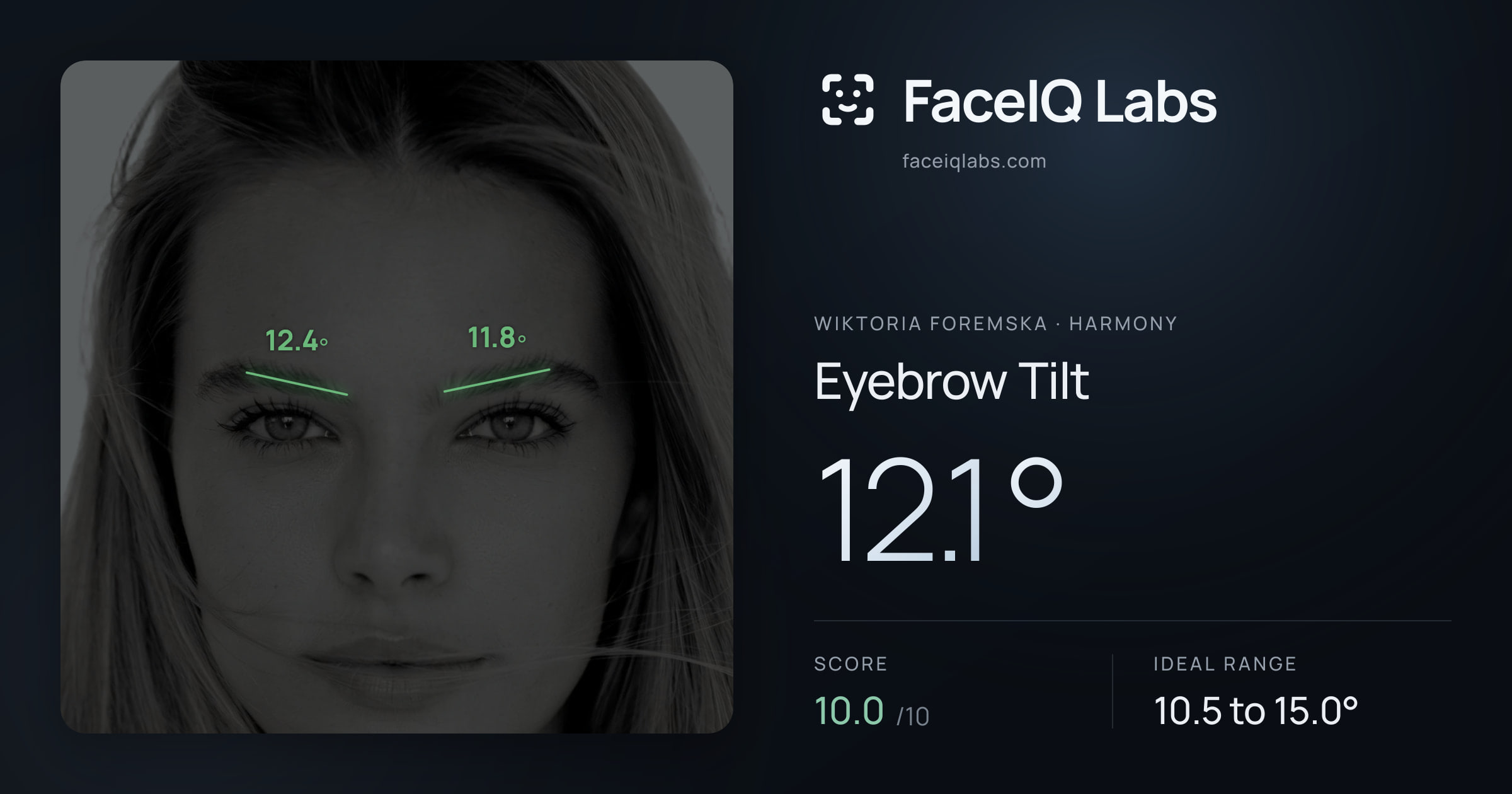 Wiktoria Foremska Eyebrow Tilt: 12.1°, drawn on the photo