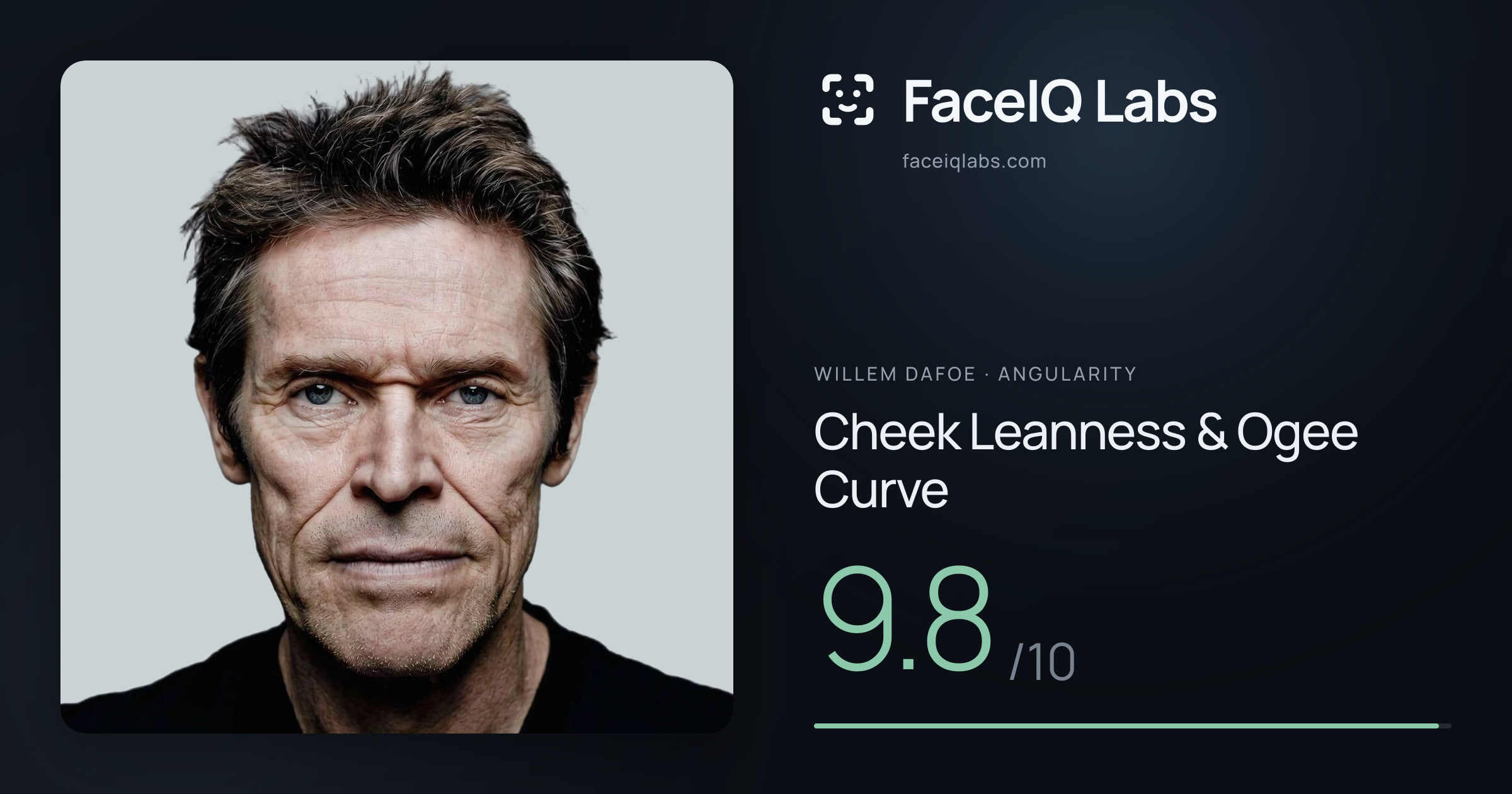 Willem Dafoe Cheek Leanness & Ogee Curve: 9.8/10, drawn on the photo
