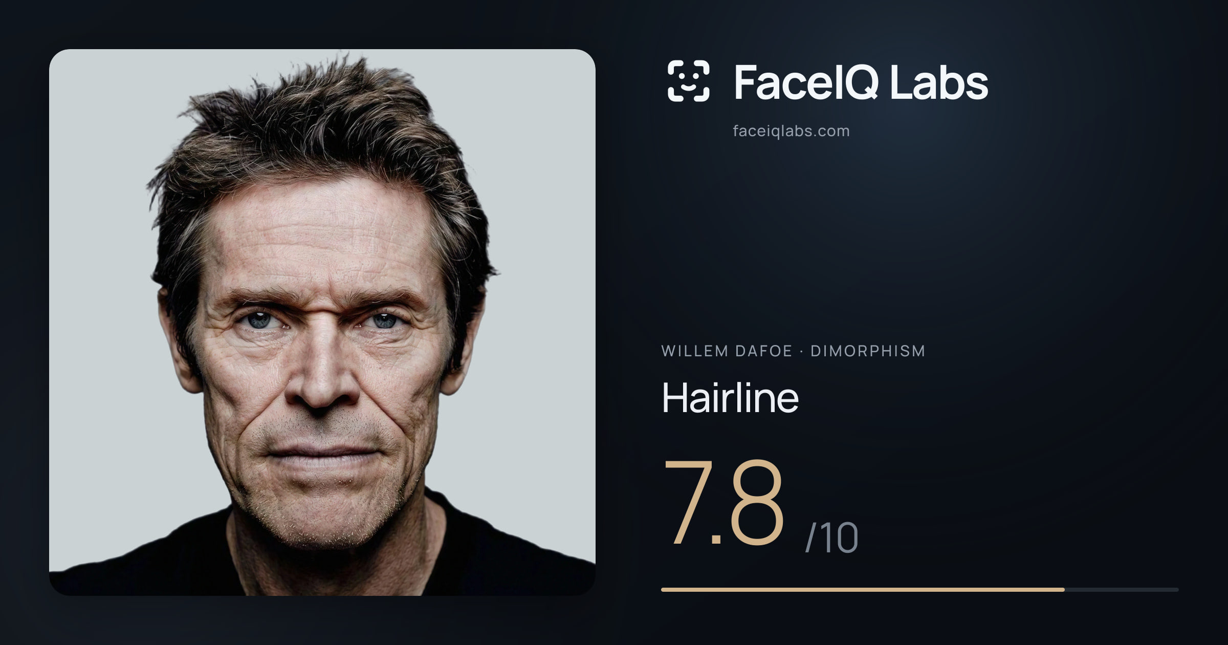 Willem Dafoe Hairline: 7.8/10, drawn on the photo