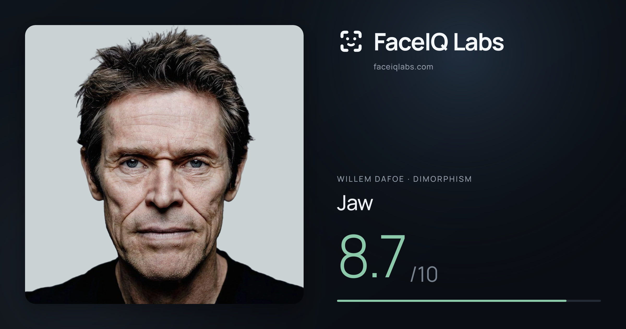 Willem Dafoe Jaw: 8.7/10, drawn on the photo
