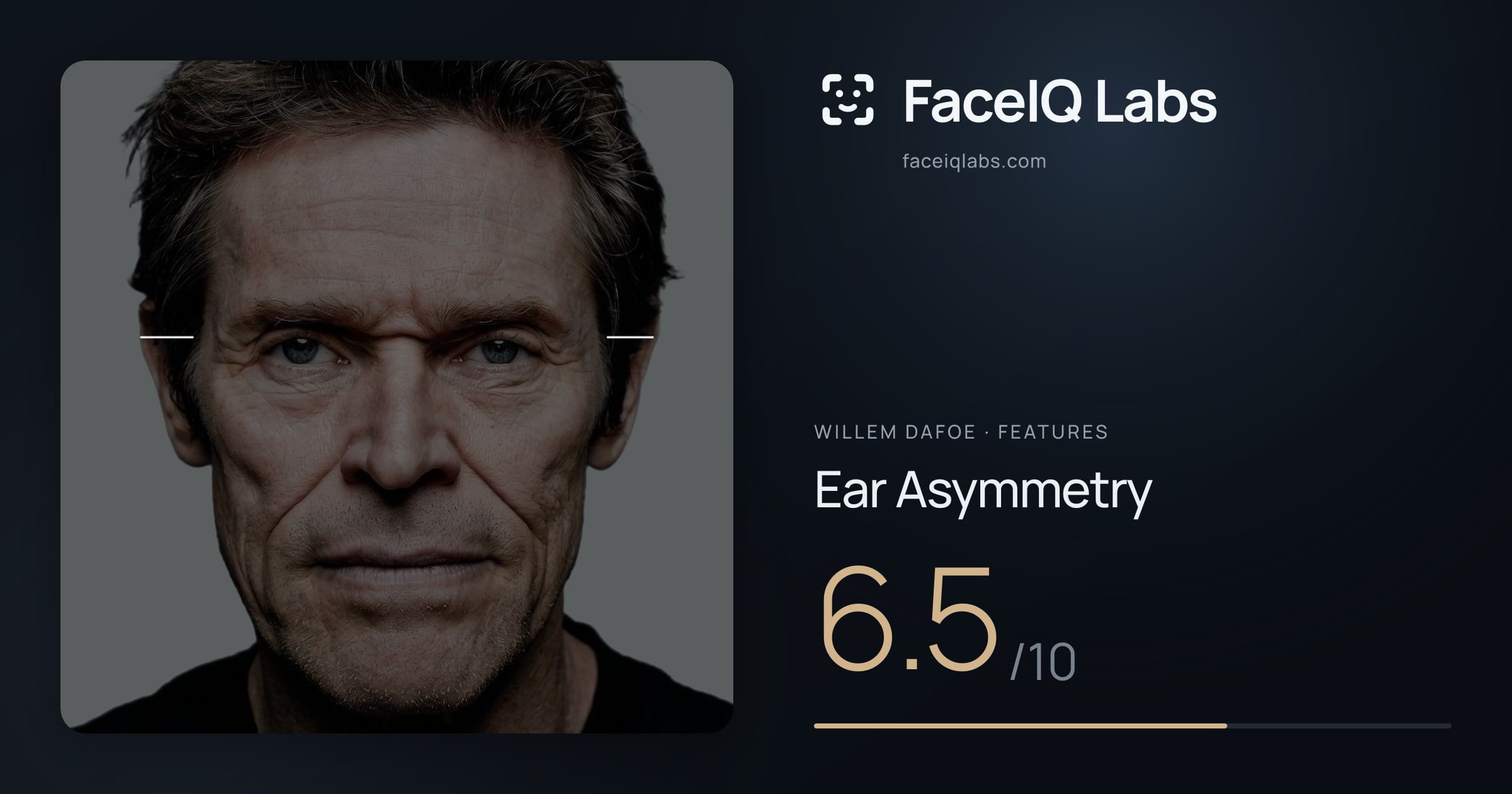 Willem Dafoe Ear Asymmetry: 6.5/10, drawn on the photo