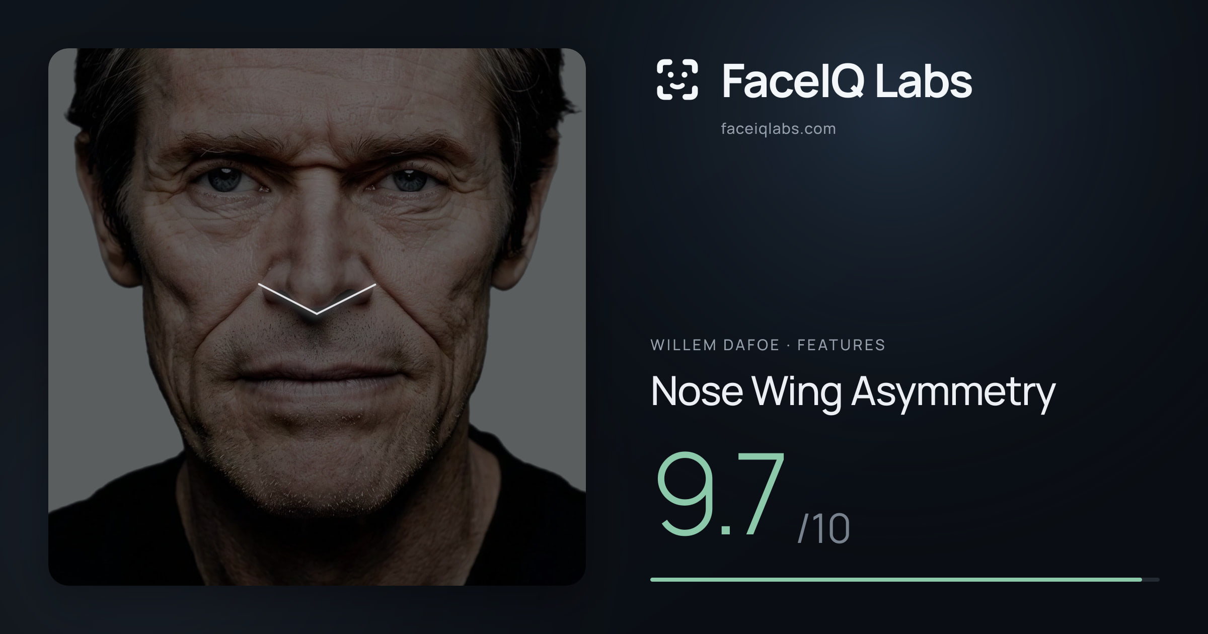 Willem Dafoe Nose Wing Asymmetry: 9.7/10, drawn on the photo