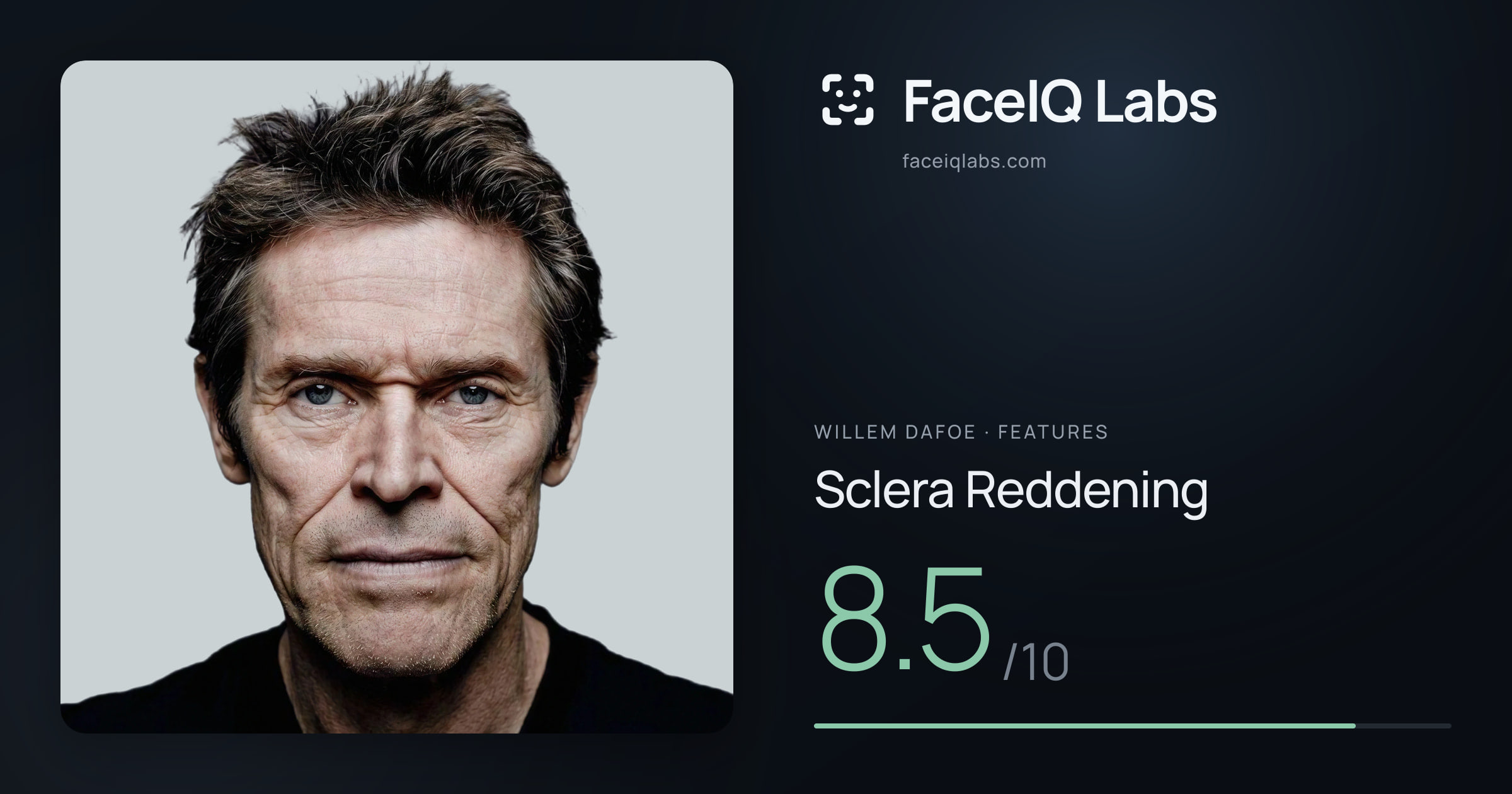 Willem Dafoe Sclera Reddening: 8.5/10, drawn on the photo
