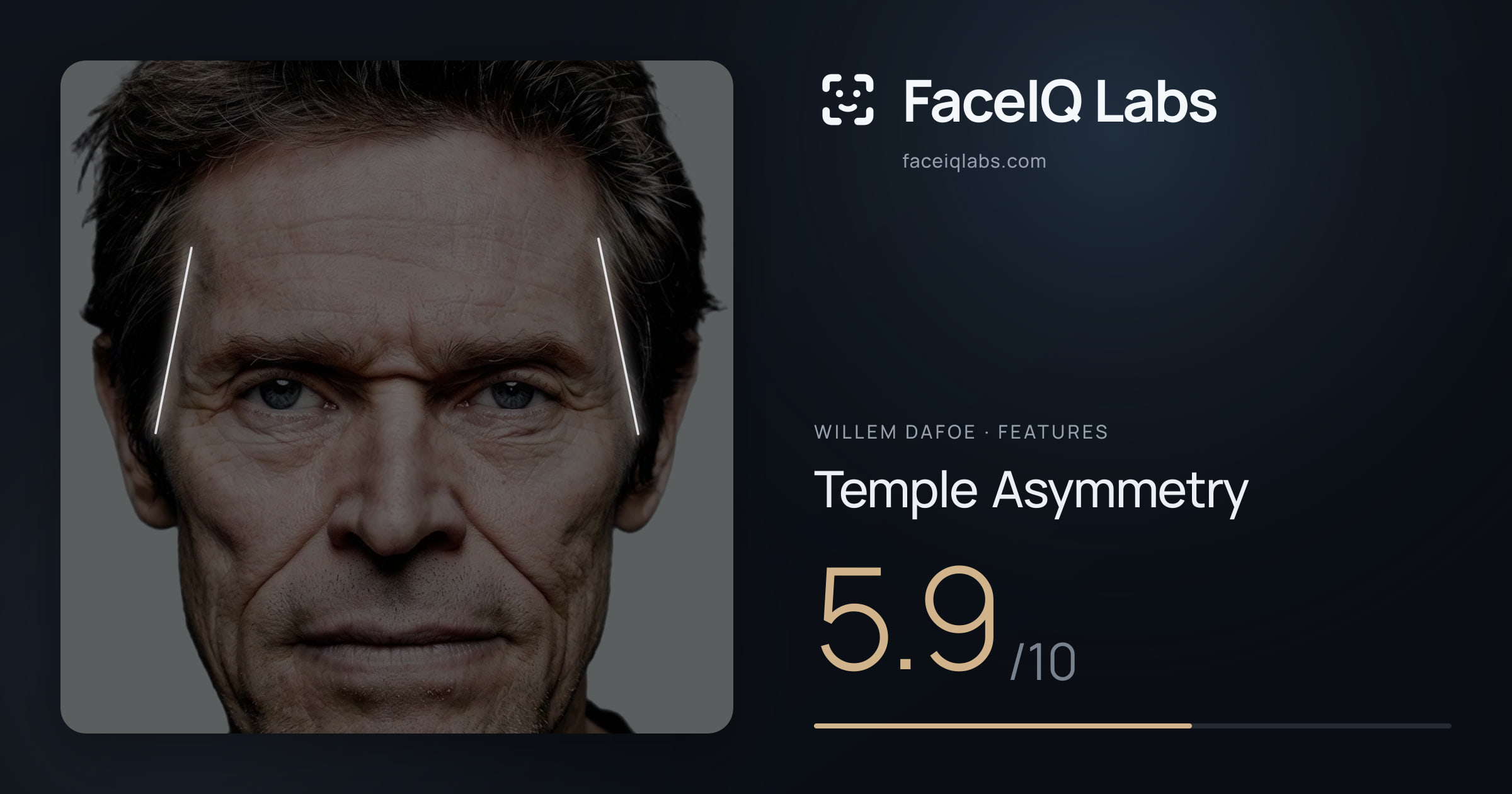 Willem Dafoe Temple Asymmetry: 5.9/10, drawn on the photo