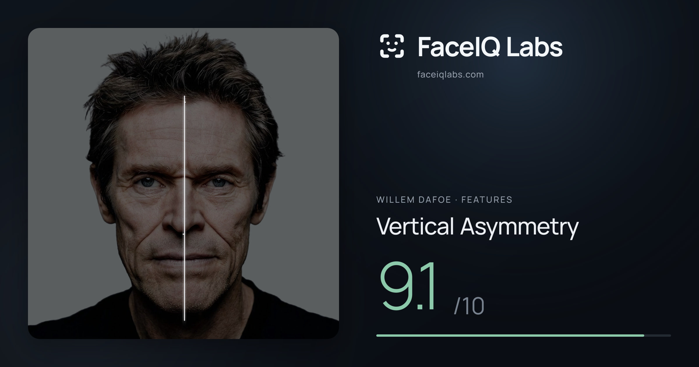 Willem Dafoe Vertical Asymmetry: 9.1/10, drawn on the photo