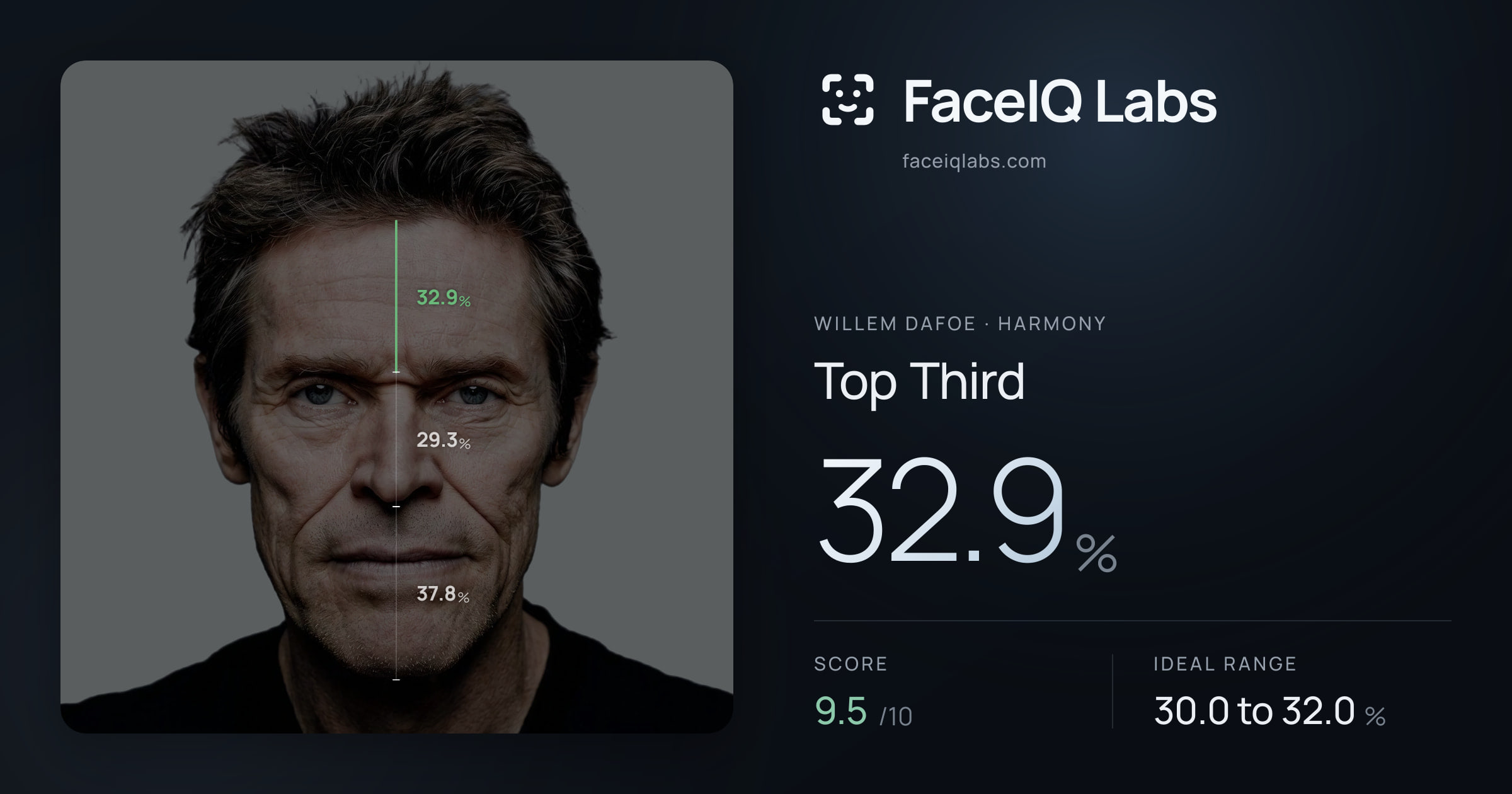 Willem Dafoe Top Third: 32.9%, drawn on the photo