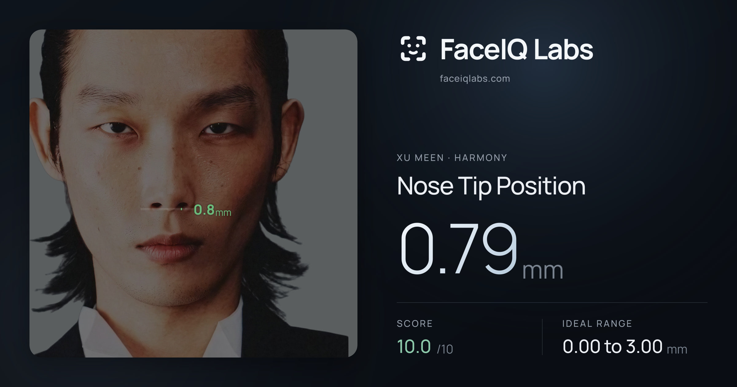 Xu Meen Nose Tip Position: 0.79mm, drawn on the photo
