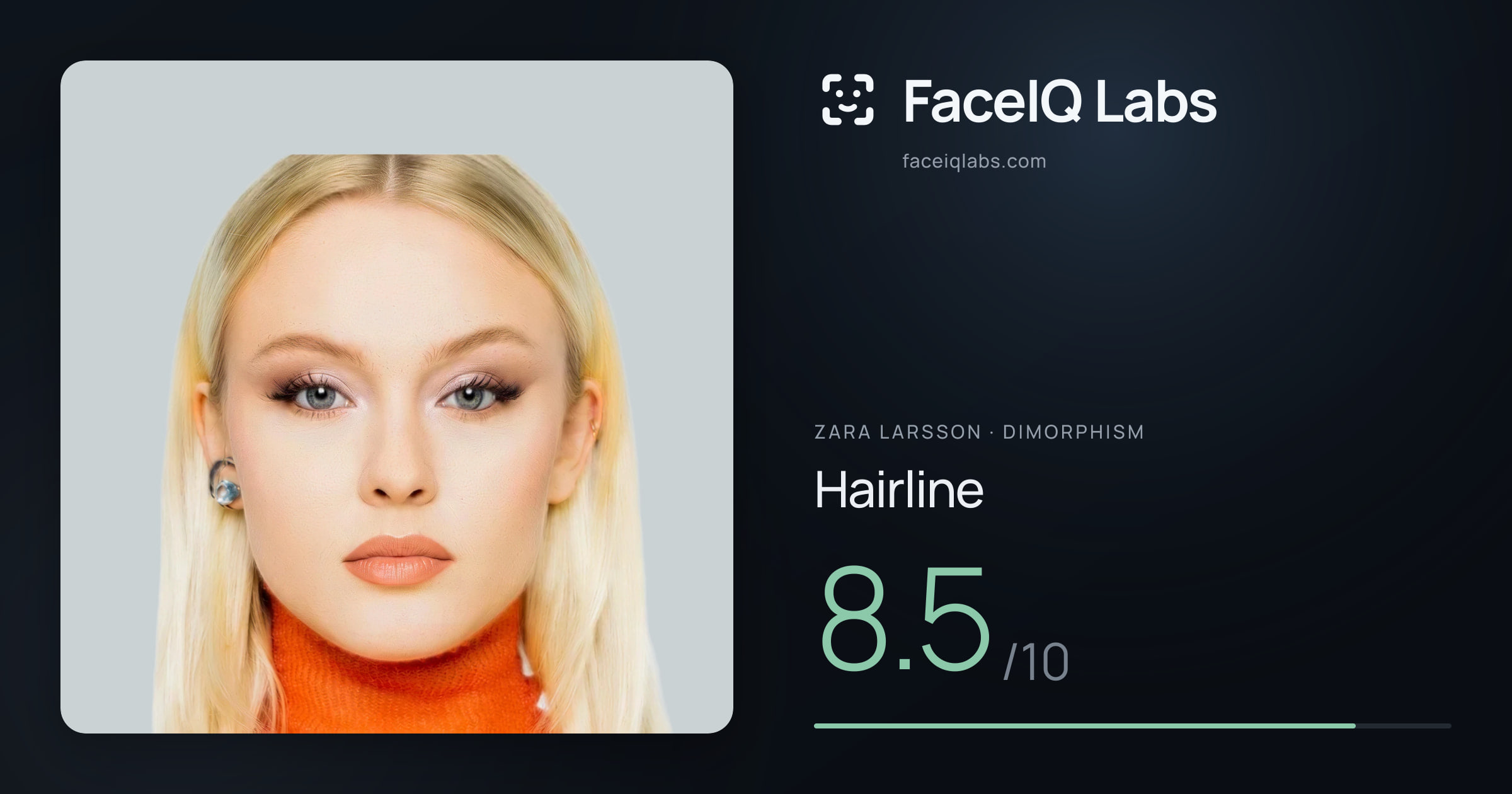 Zara Larsson Hairline: 8.5/10, drawn on the photo