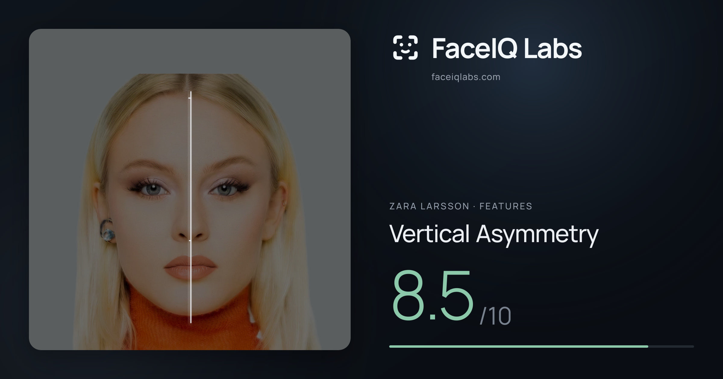 Zara Larsson Vertical Asymmetry: 8.5/10, drawn on the photo