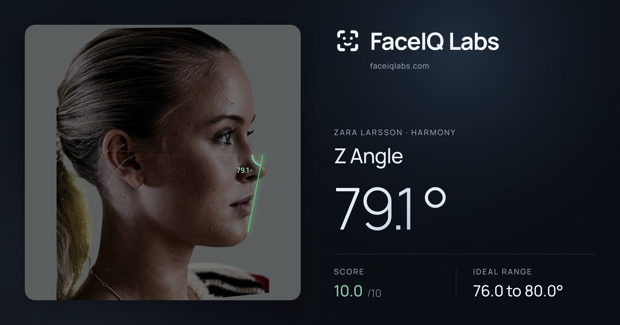 Zara Larsson Z Angle: 79.1°, drawn on the photo