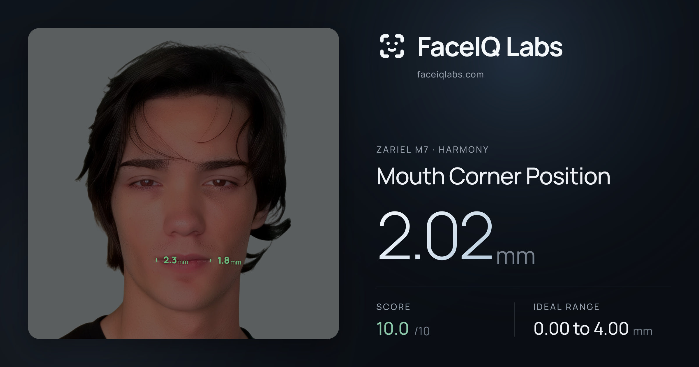Zariel M7 Mouth Corner Position: 2.02mm, drawn on the photo