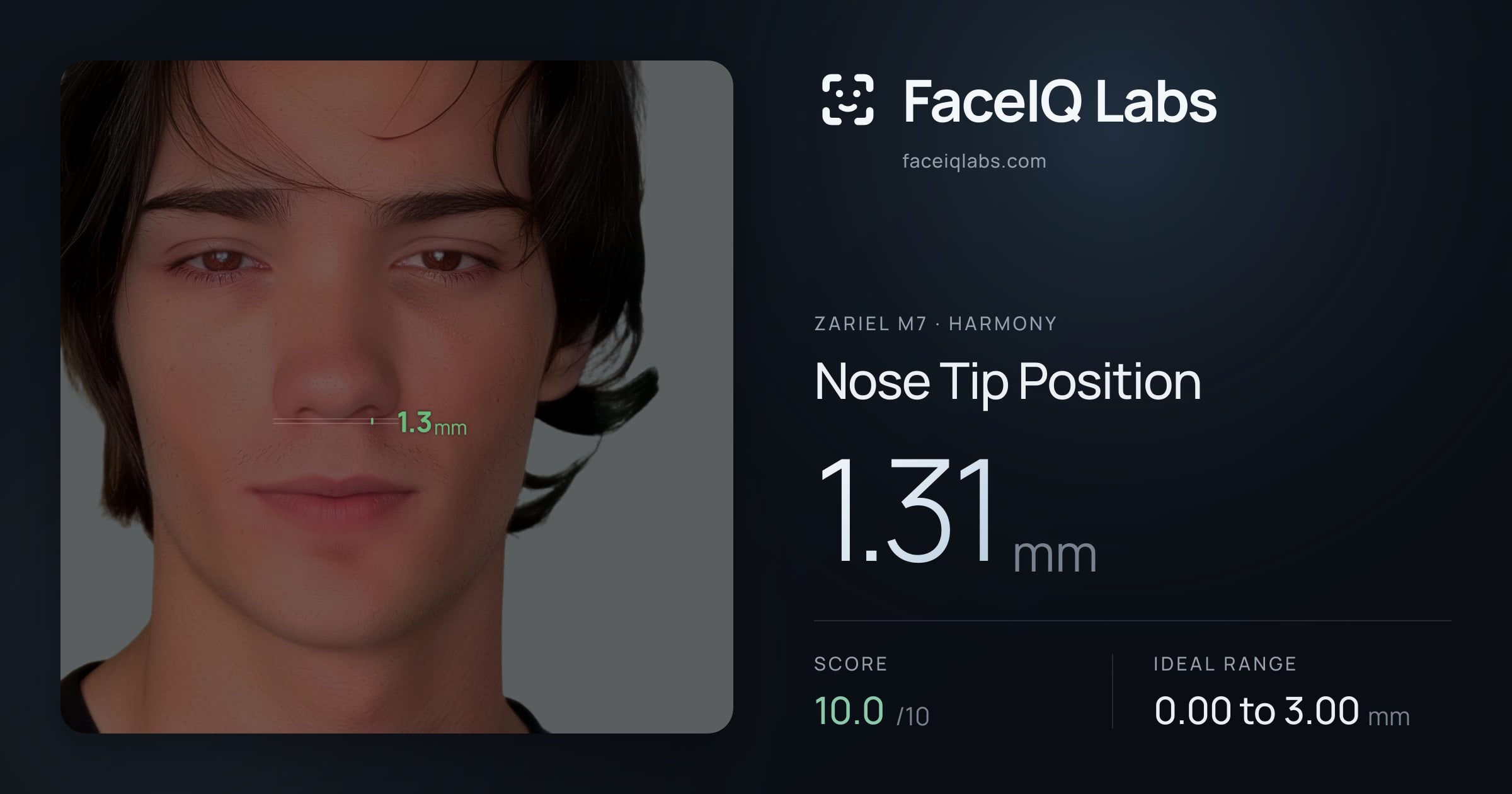Zariel M7 Nose Tip Position: 1.31mm, drawn on the photo