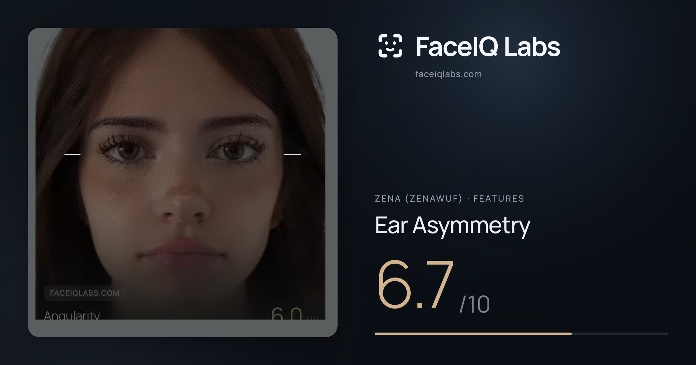 Zena (Zenawuf) Ear Asymmetry: 6.7/10, drawn on the photo