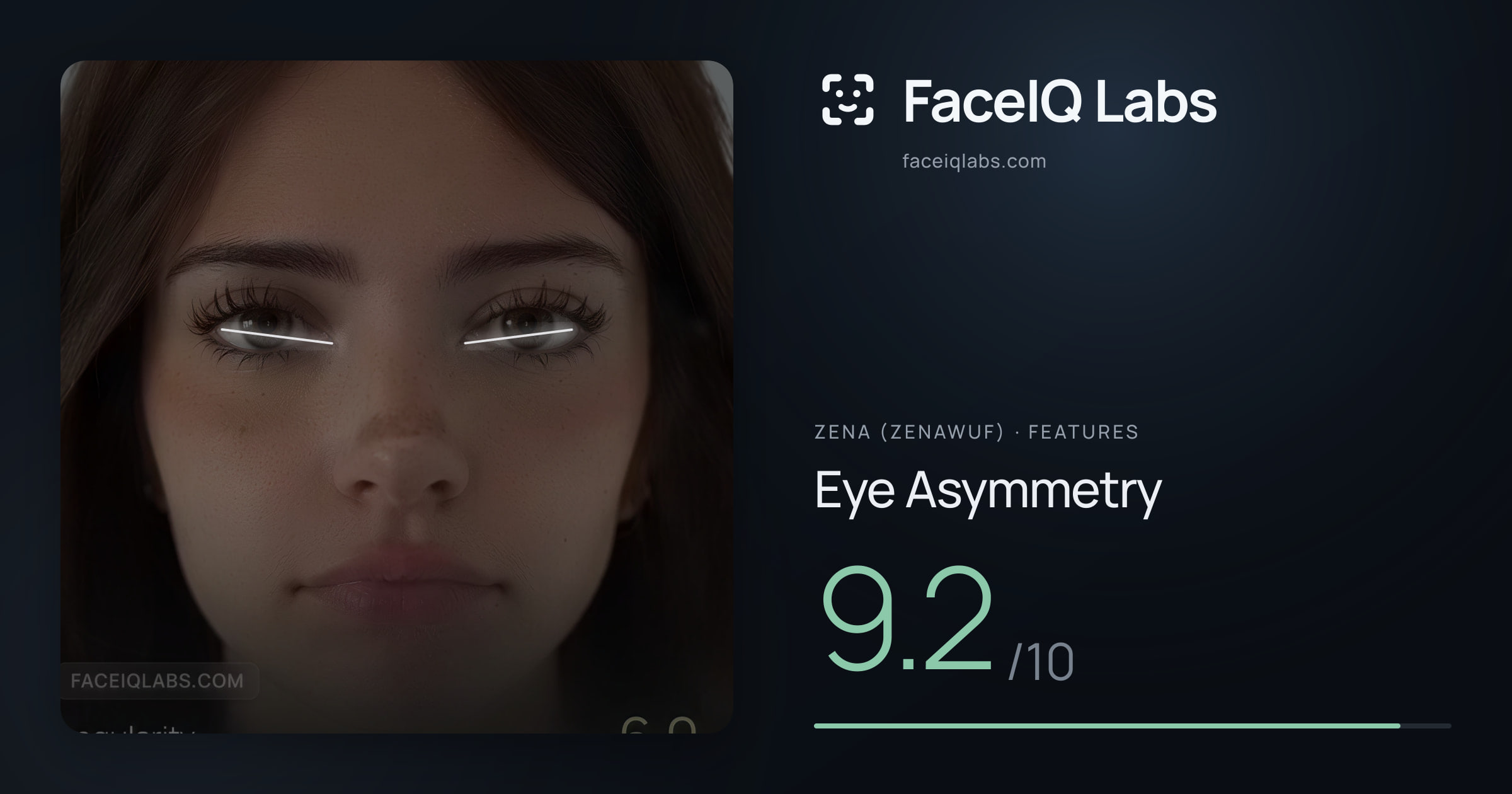 Zena (Zenawuf) Eye Asymmetry: 9.2/10, drawn on the photo