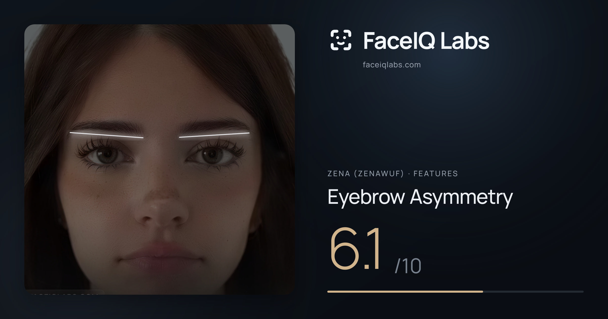 Zena (Zenawuf) Eyebrow Asymmetry: 6.1/10, drawn on the photo