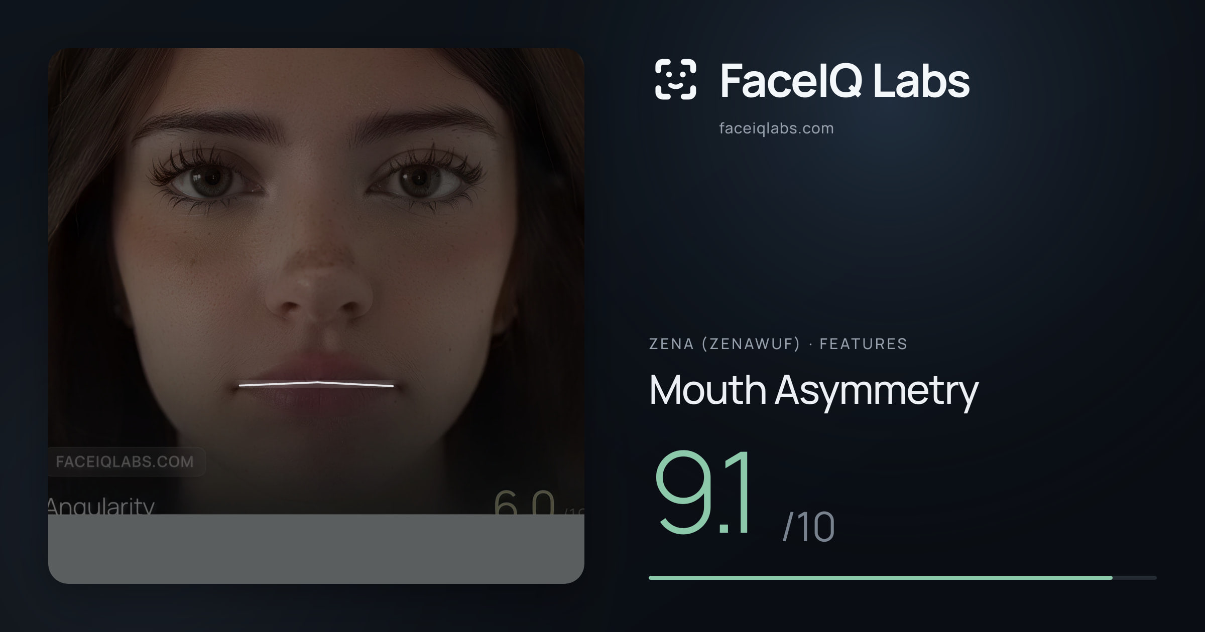 Zena (Zenawuf) Mouth Asymmetry: 9.1/10, drawn on the photo