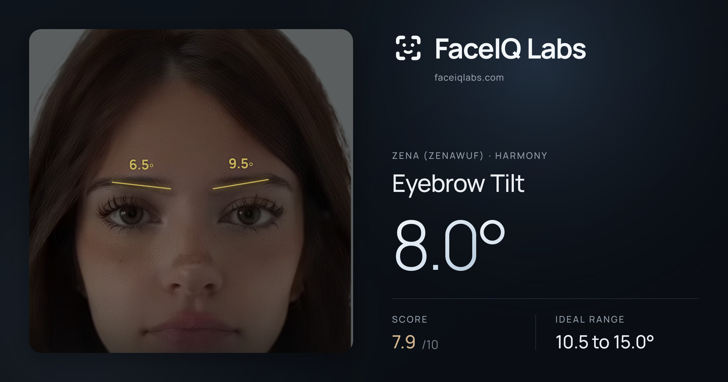 Zena (Zenawuf) Eyebrow Tilt: 8.0°, drawn on the photo