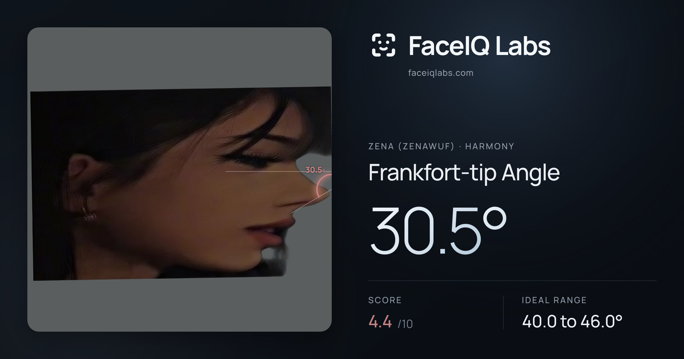 Zena (Zenawuf) Frankfort-tip Angle: 30.5°, drawn on the photo