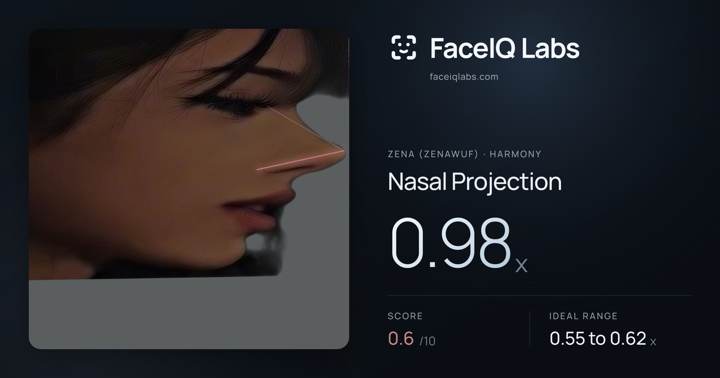 Zena (Zenawuf) Nasal Projection: 0.98x, drawn on the photo