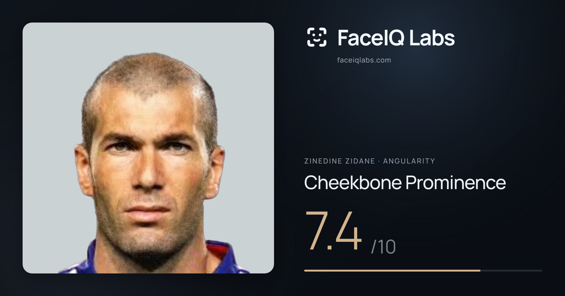 Zinedine Zidane Cheekbone Prominence: 7.4/10, drawn on the photo