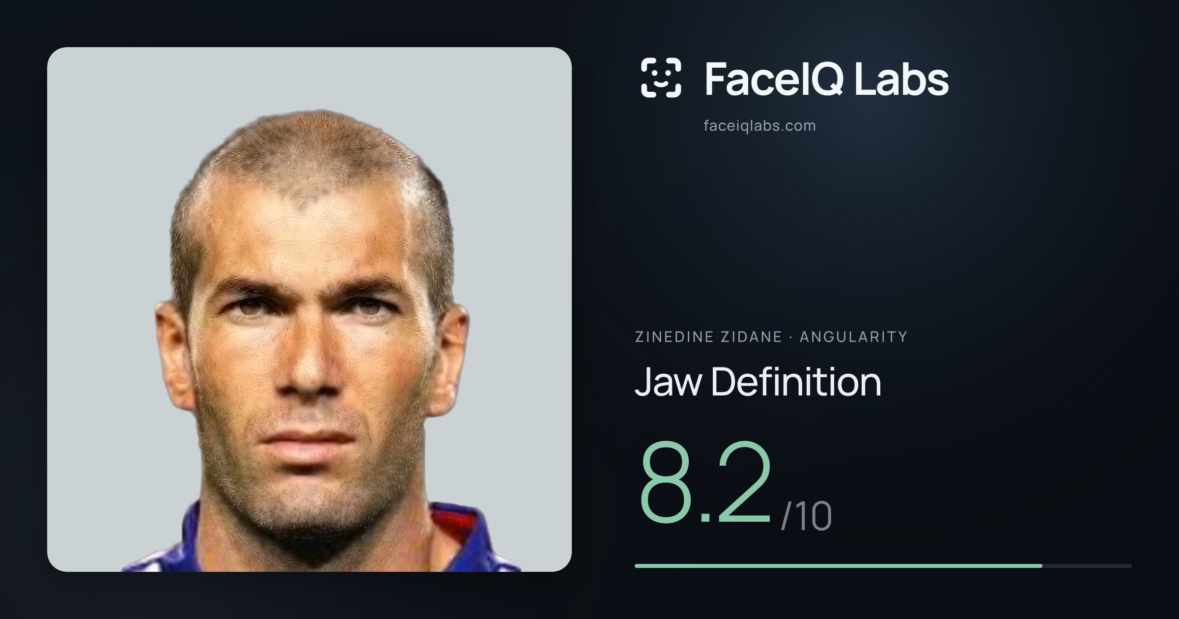 Zinedine Zidane Jaw Definition: 8.2/10, drawn on the photo
