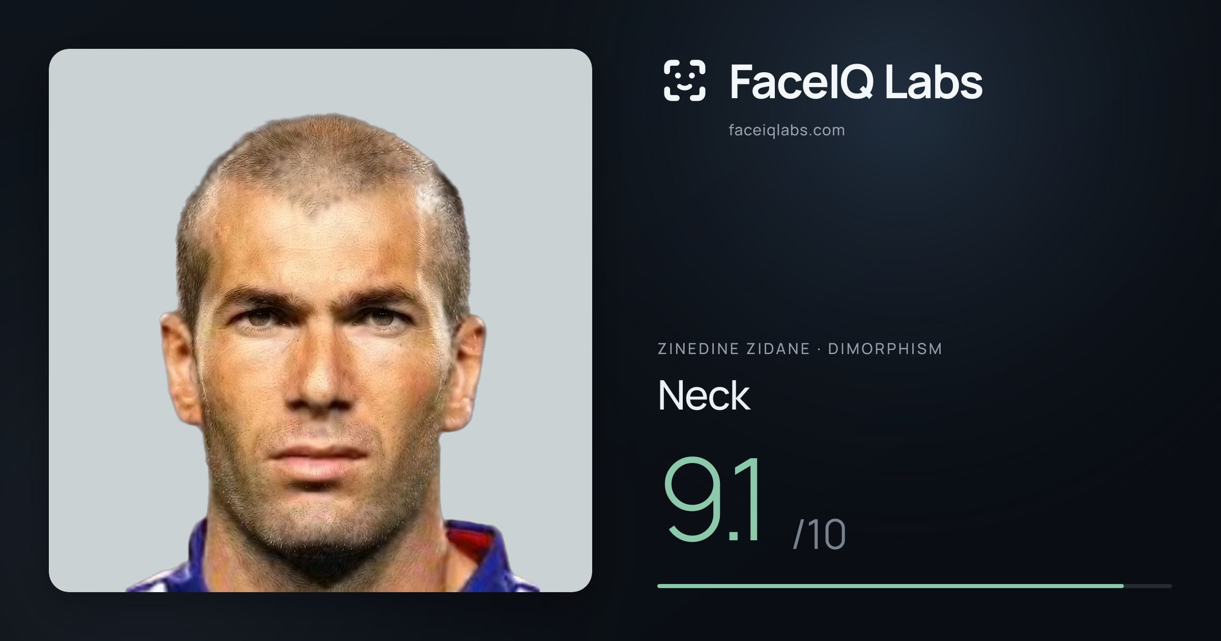 Zinedine Zidane Neck: 9.1/10, drawn on the photo