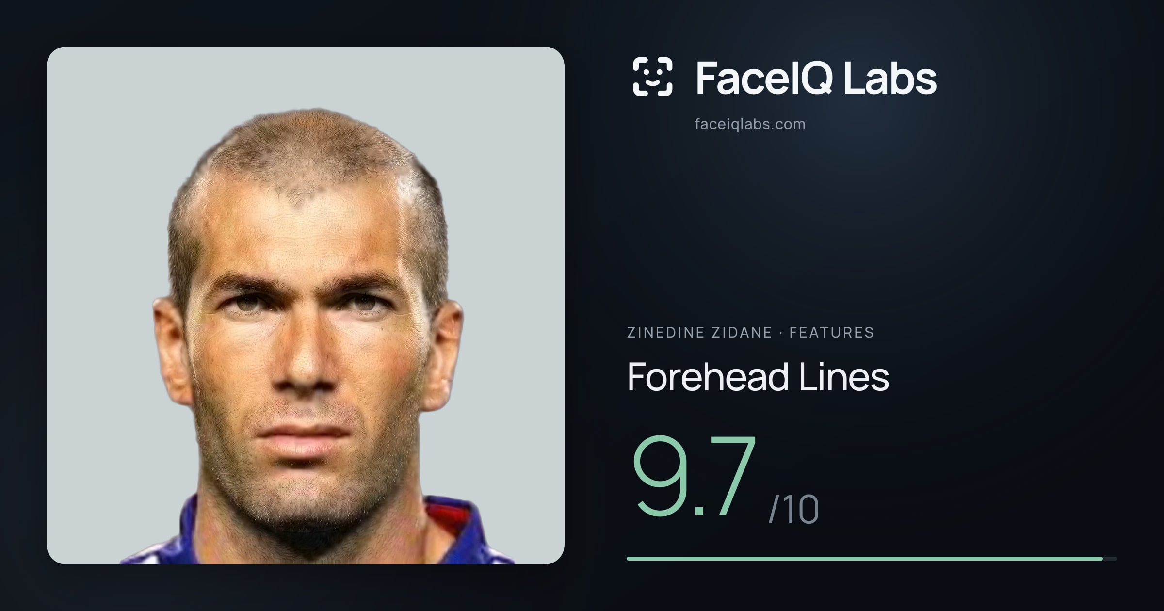 Zinedine Zidane Forehead Lines: 9.7/10, drawn on the photo