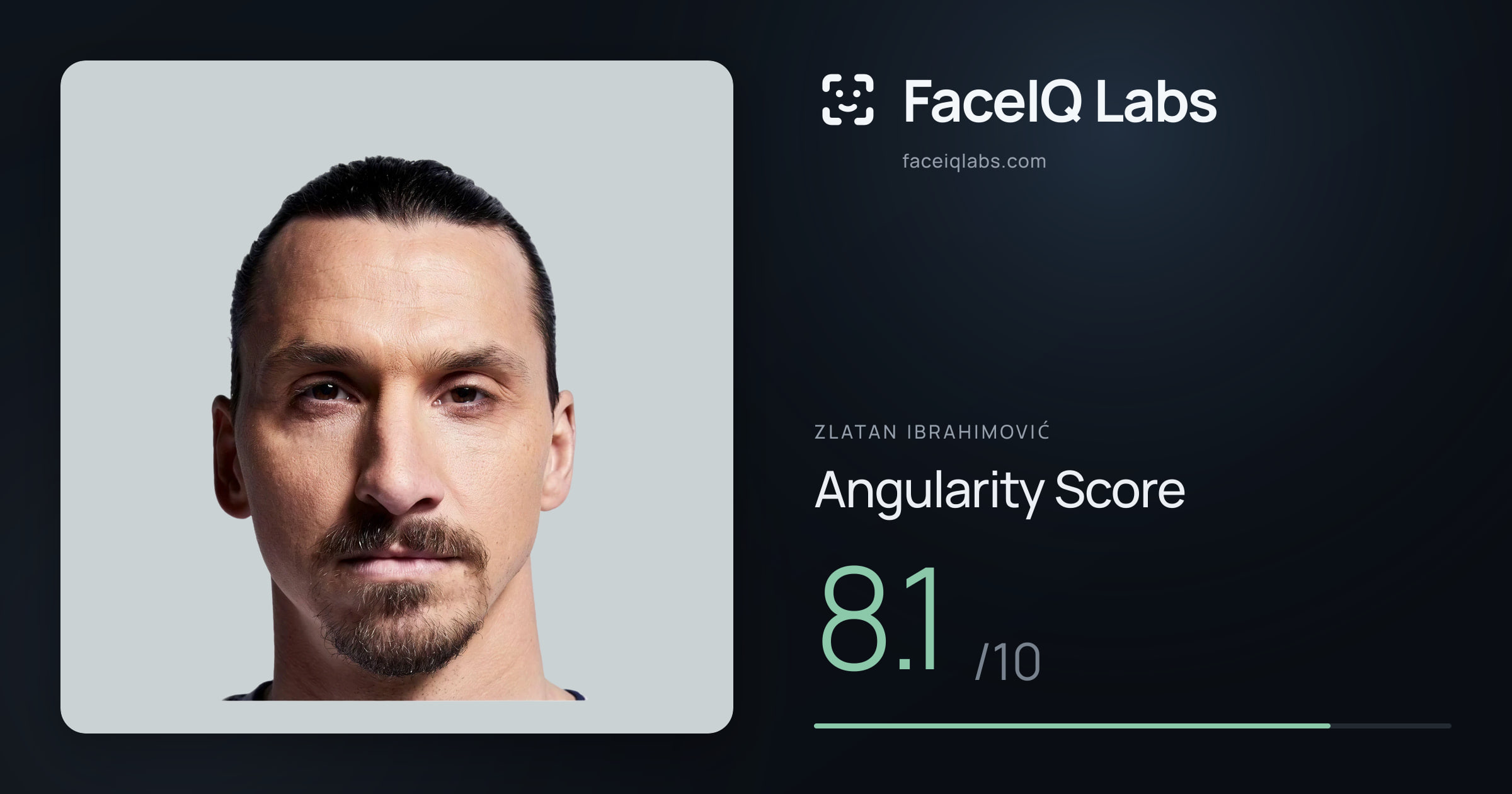 Zlatan Ibrahimović Angularity: 8.1/10, with each assessment drawn on the photo
